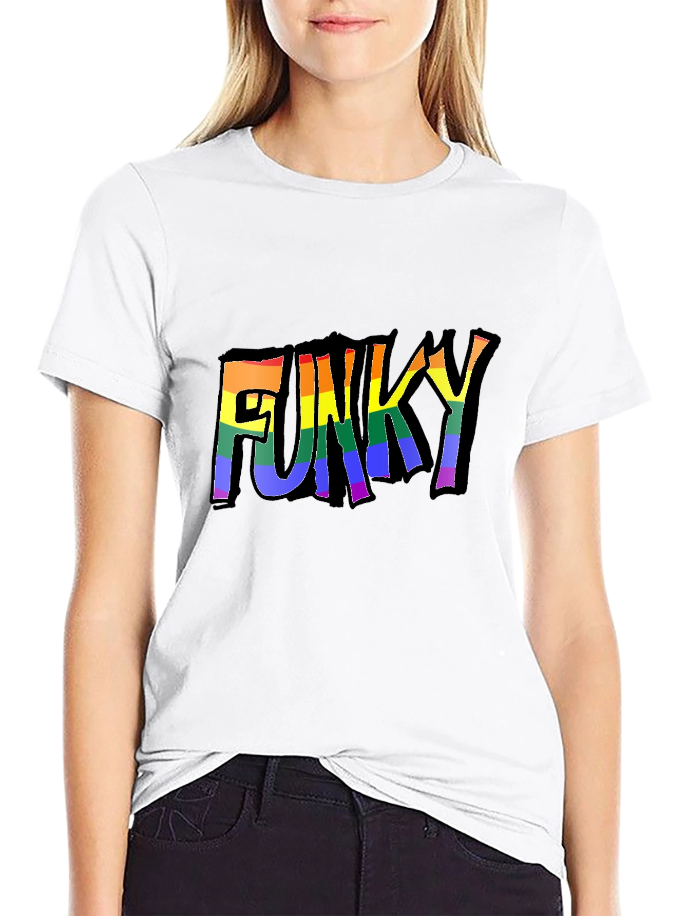 Funky Rainbow Text Graphic T-Shirt - Black