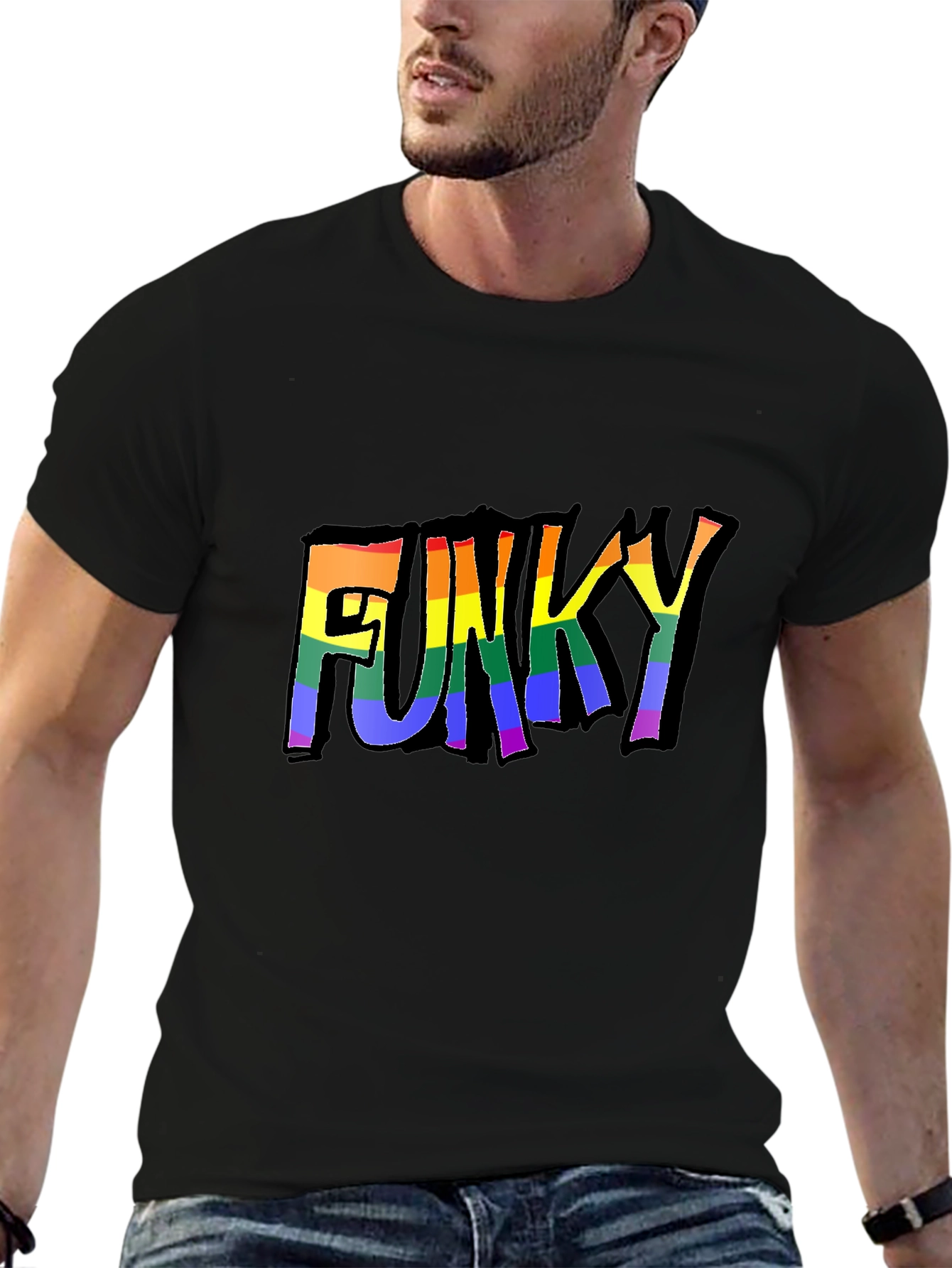 Funky Rainbow Text Graphic T-Shirt - Black