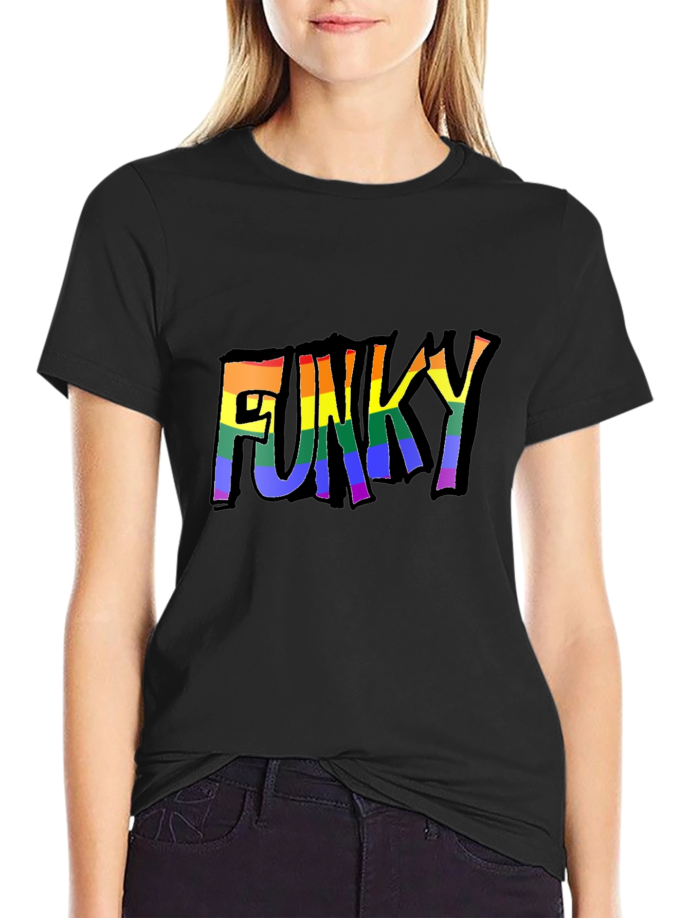 Funky Rainbow Text Graphic T-Shirt - Black