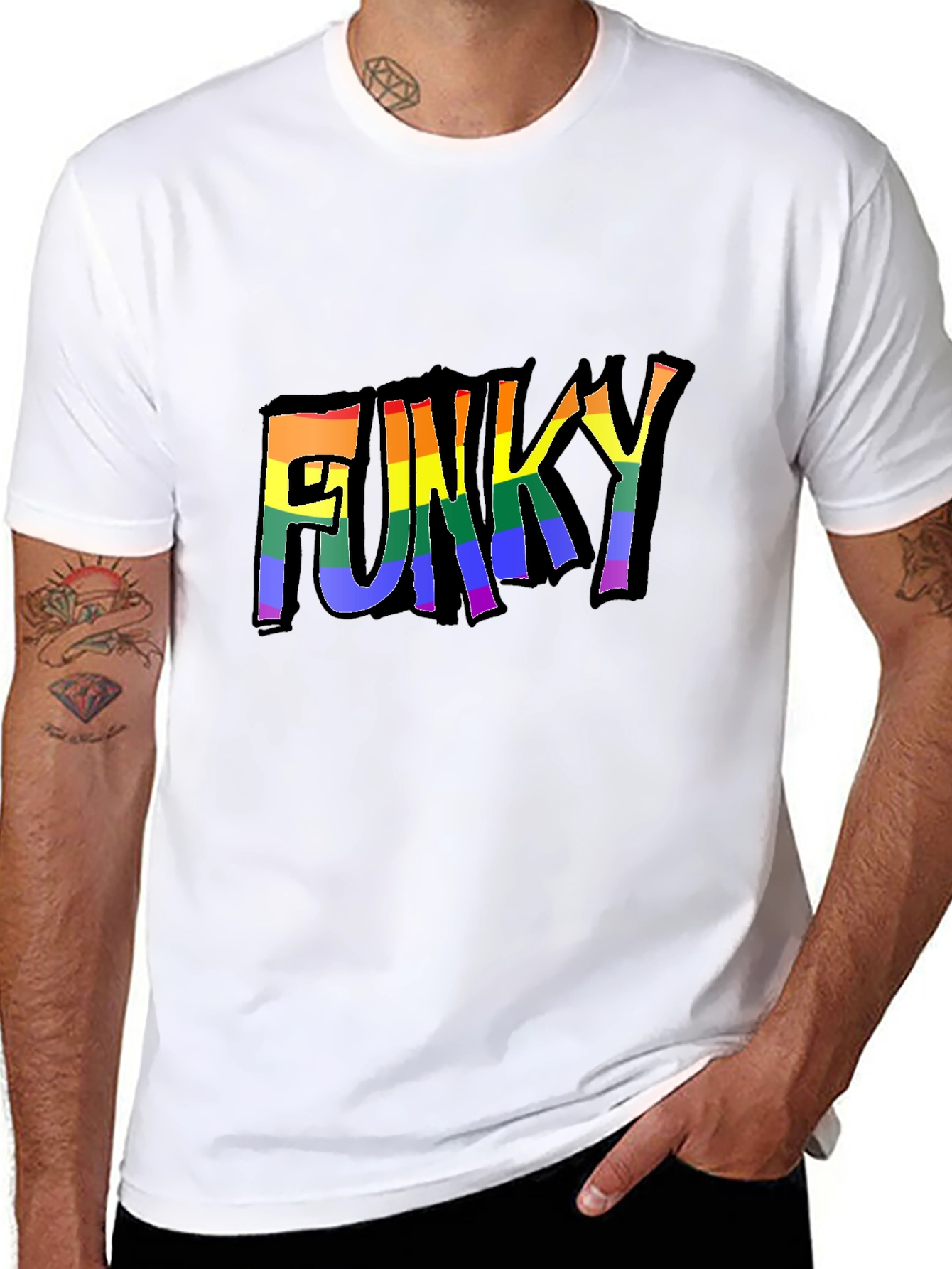 Funky Rainbow Text Graphic T-Shirt - Black