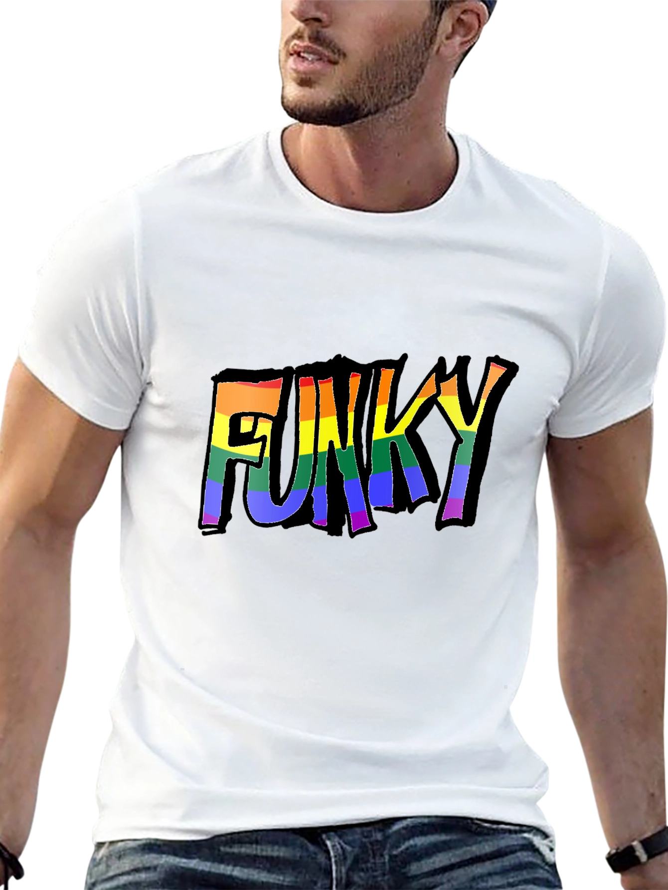 Funky Rainbow Text Graphic T-Shirt - Black