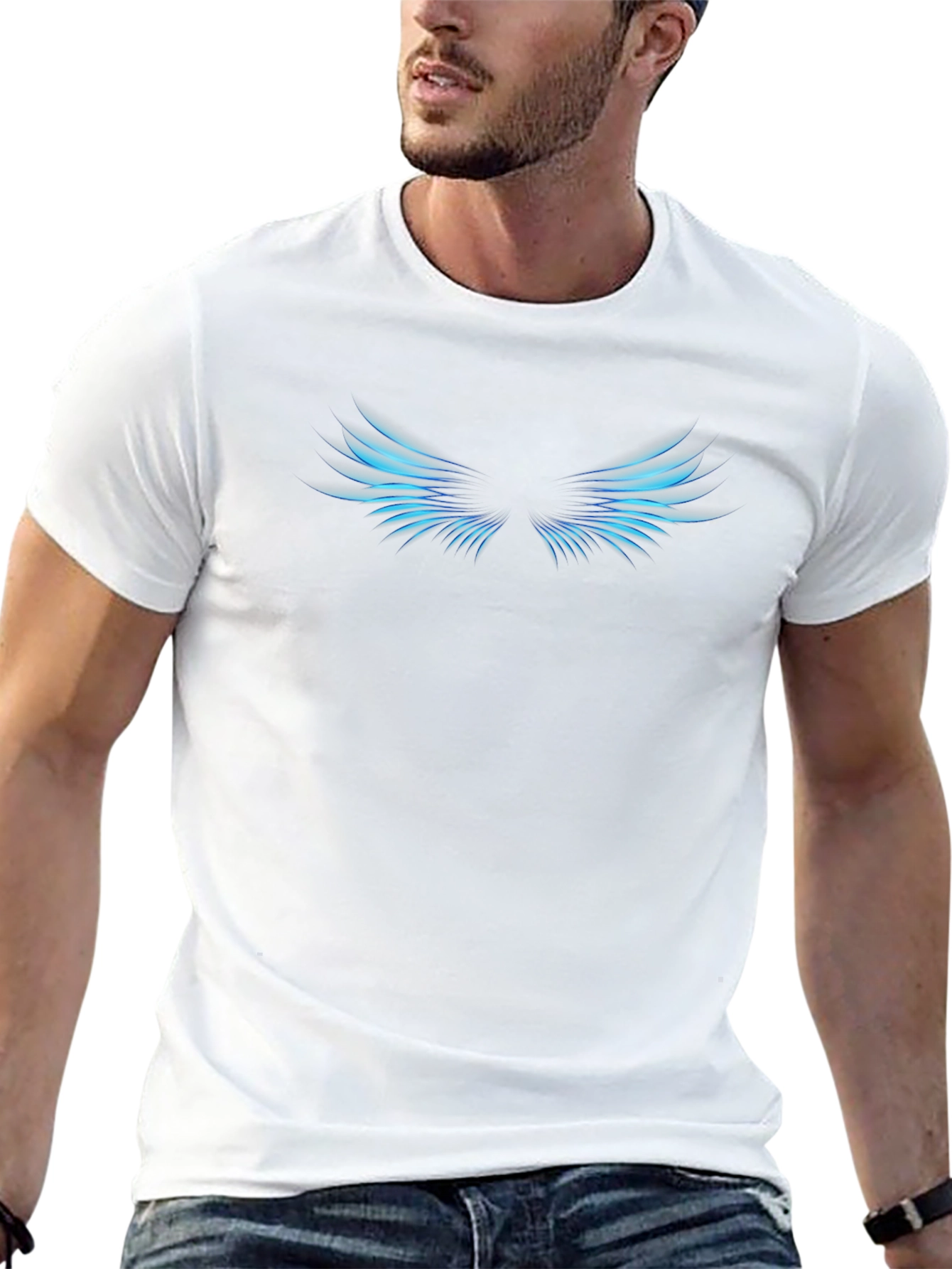 Cool Black T-Shirt with Blue Wings Design