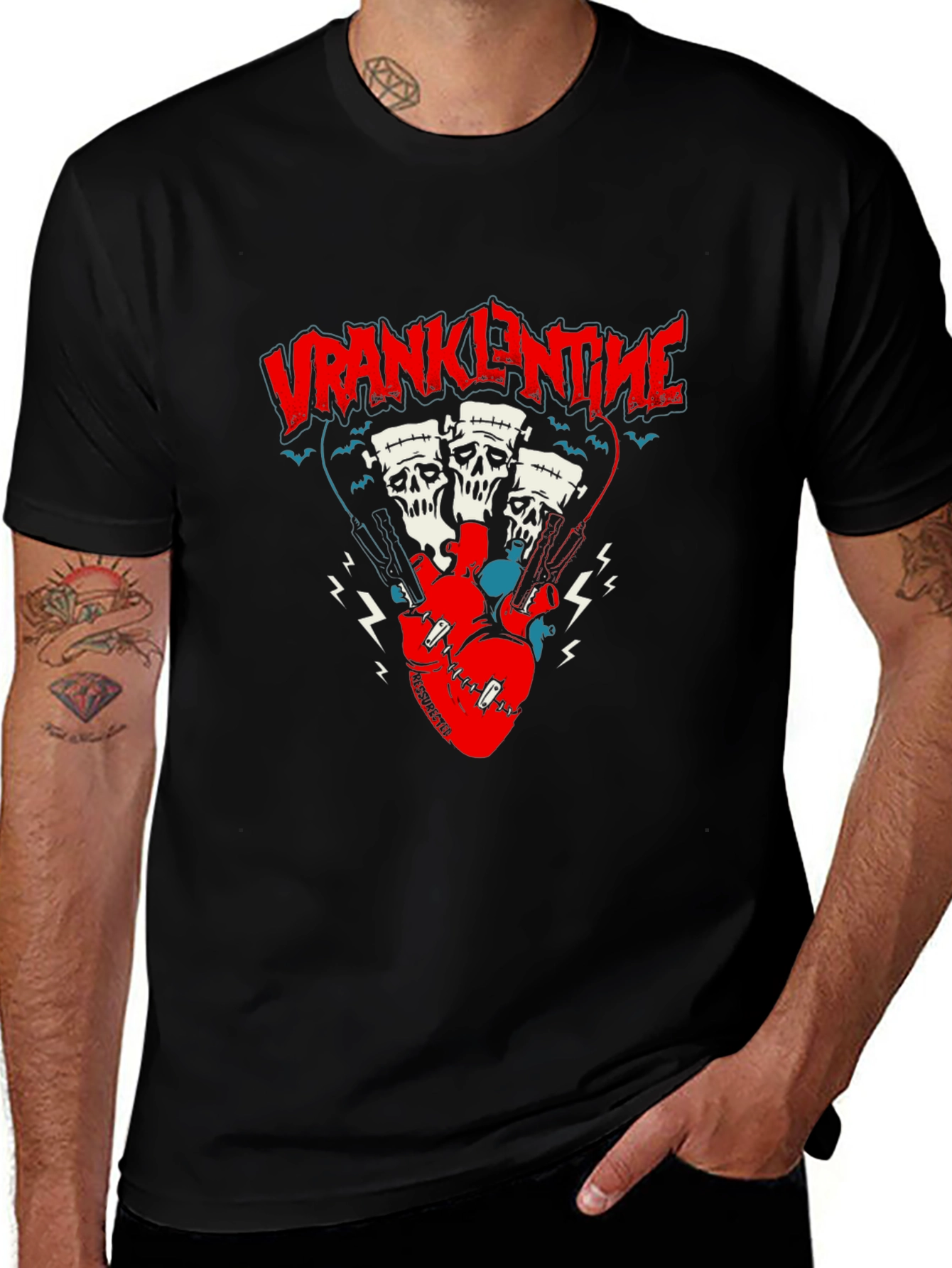 Frankenstein Heart Pistons Graphic Tee - Black