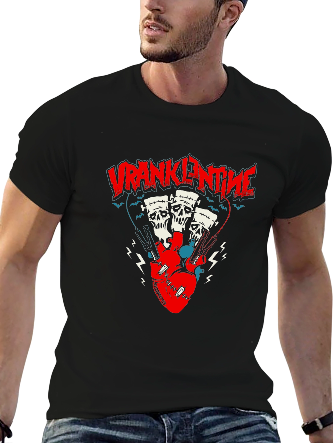 Frankenstein Heart Pistons Graphic Tee - Black