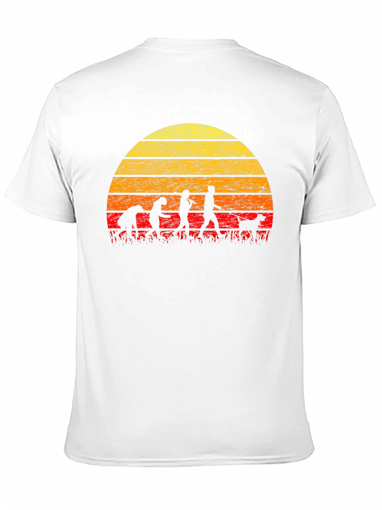 Evolution of Dog Walking T-Shirt - Retro Sunset Design