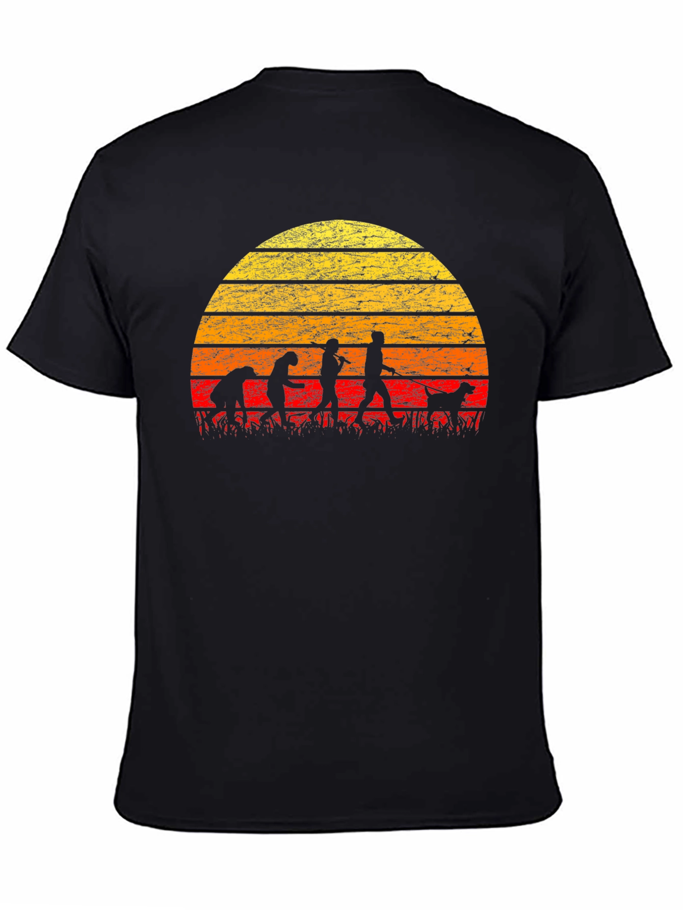 Evolution of Dog Walking T-Shirt - Retro Sunset Design
