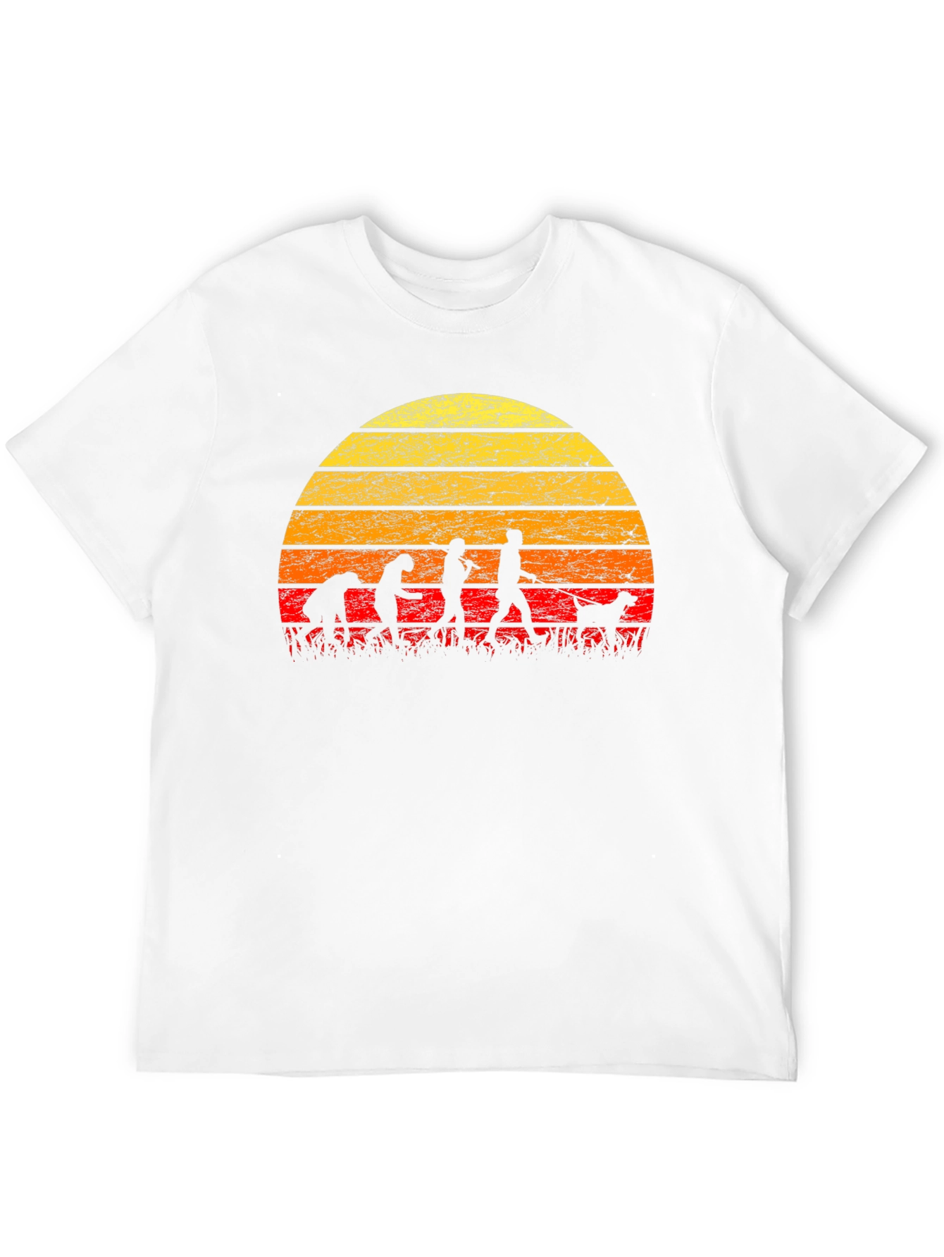 Evolution of Dog Walking T-Shirt - Retro Sunset Design
