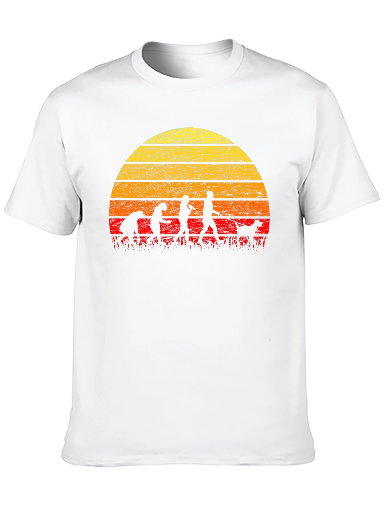 Evolution of Dog Walking T-Shirt - Retro Sunset Design