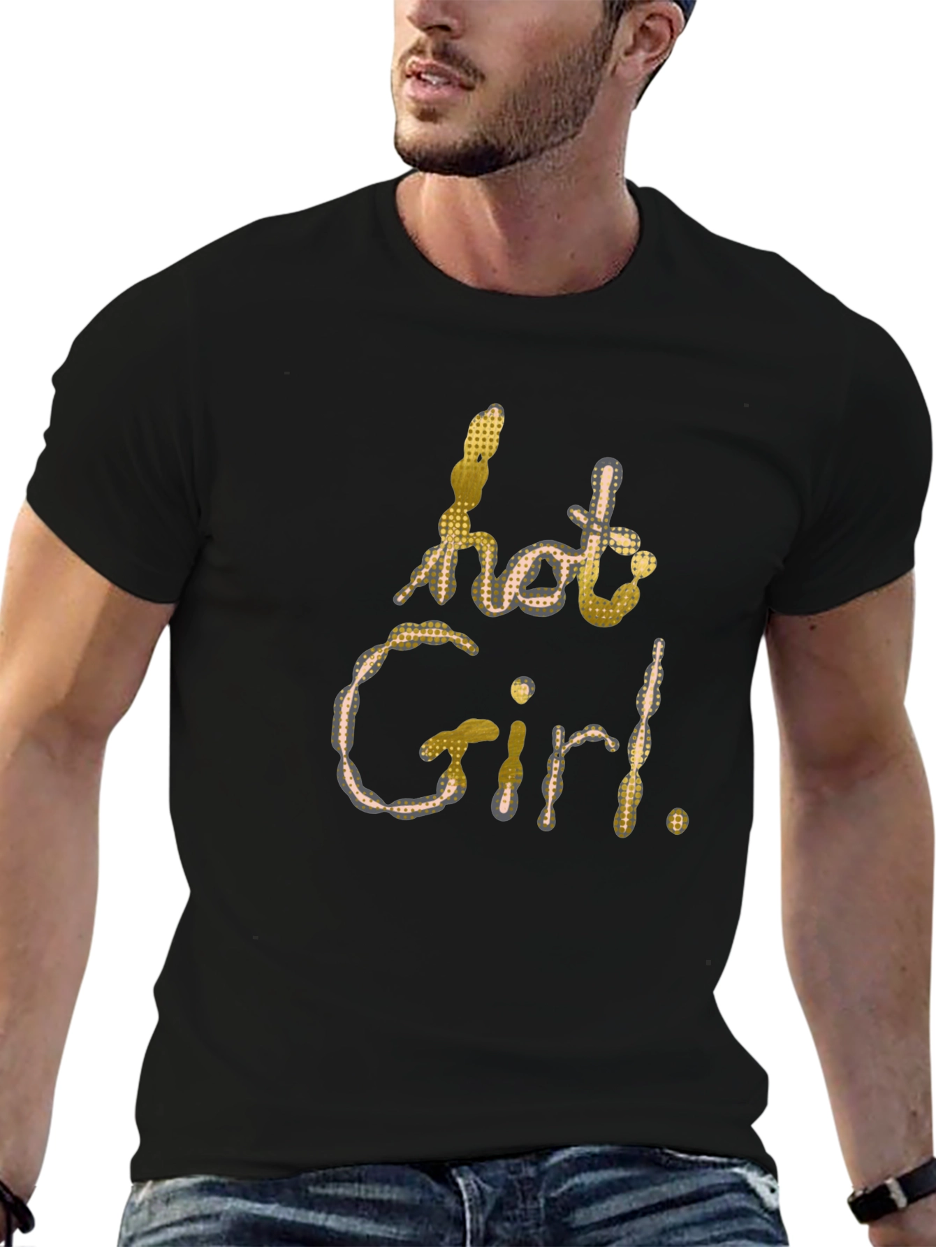 Hot Girl Graphic Print Black T-Shirt