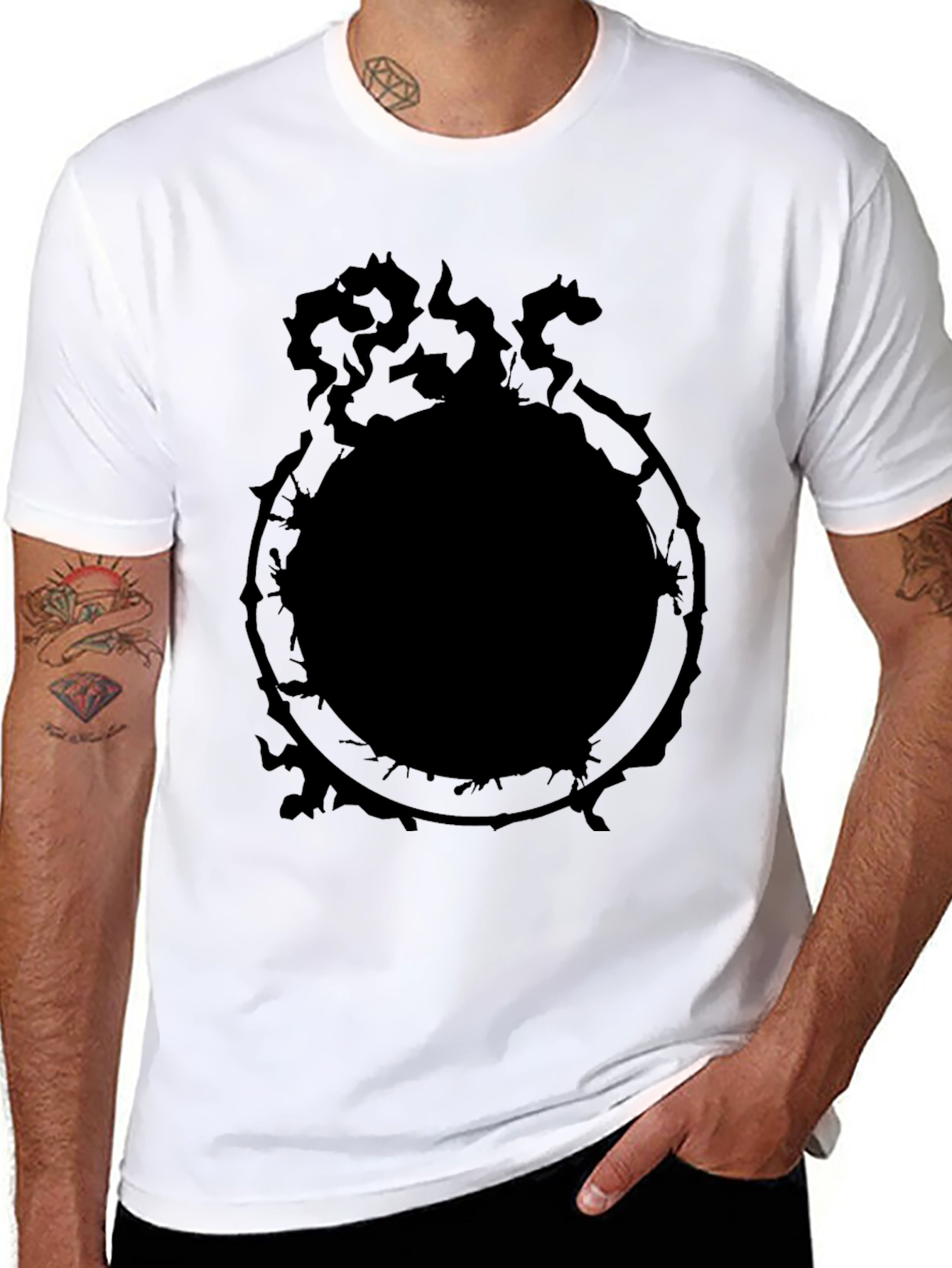 Mens Black Graphic Tee - Ouroboros Serpent