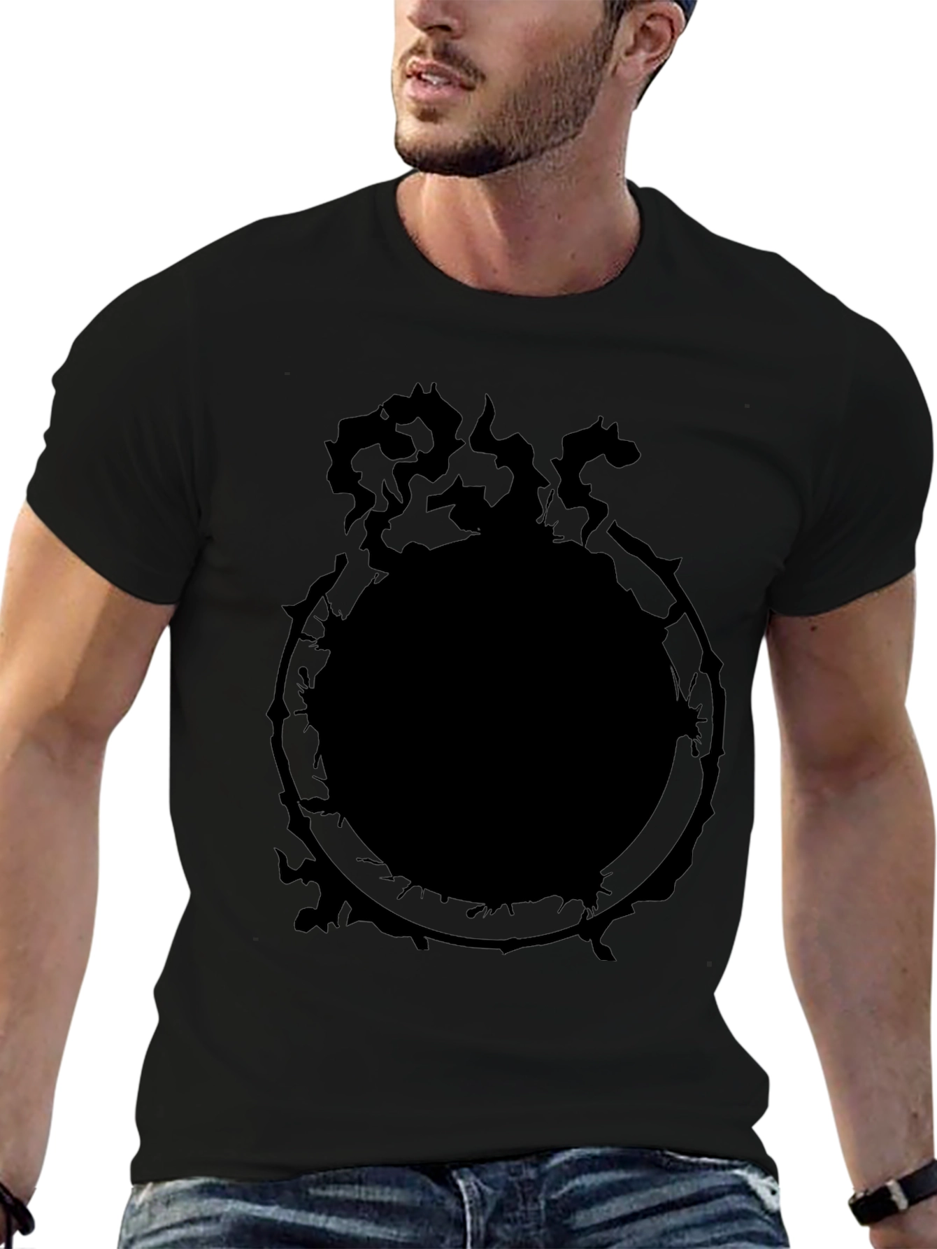 Mens Black Graphic Tee - Ouroboros Serpent