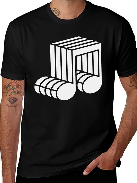 Optical Illusion Music Note Graphic Tee - Black