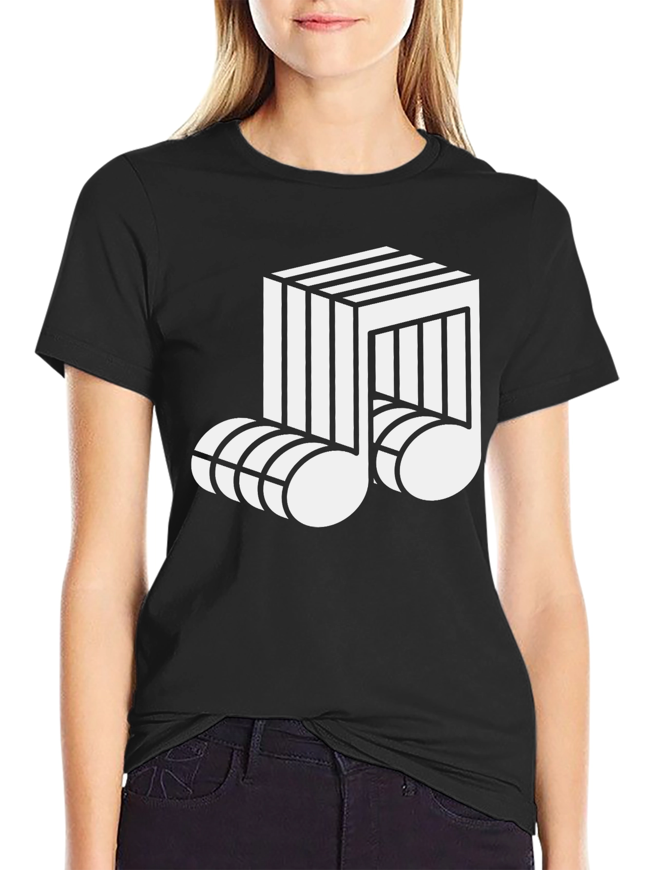 Optical Illusion Music Note Graphic Tee - Black