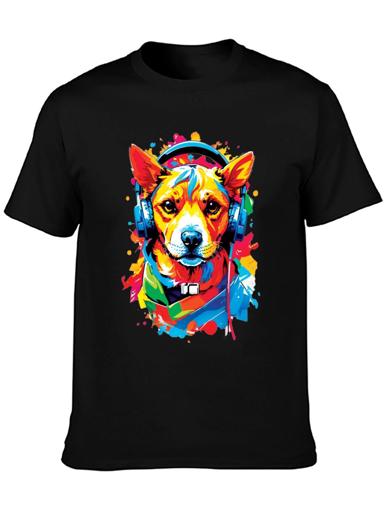 Dog in Headphones Graphic Tee - Trendy Style