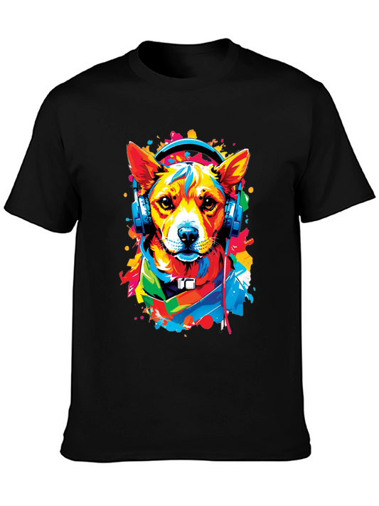 Dog in Headphones Graphic Tee - Trendy Style