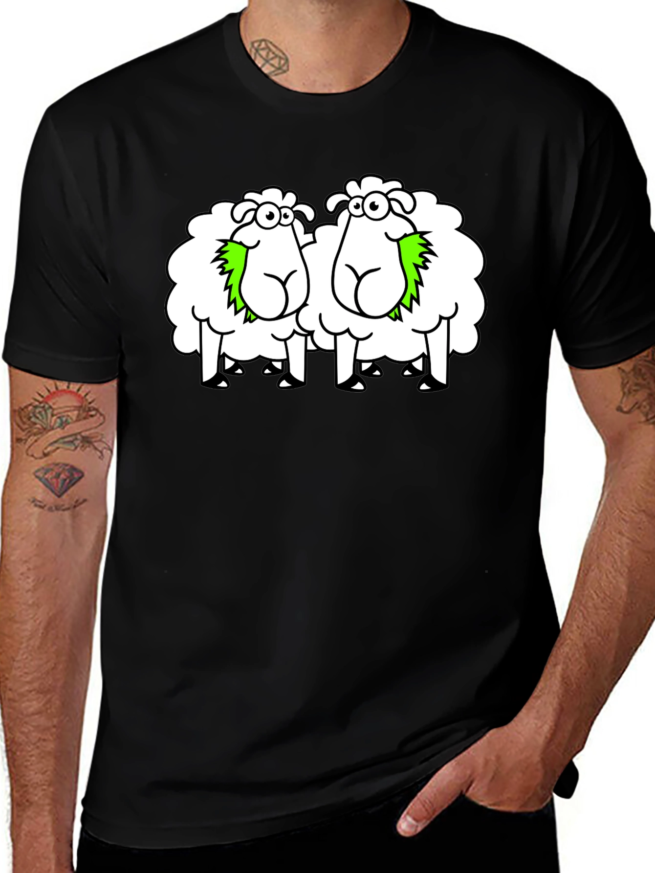 Funny Sheep Cartoon Black T-Shirt