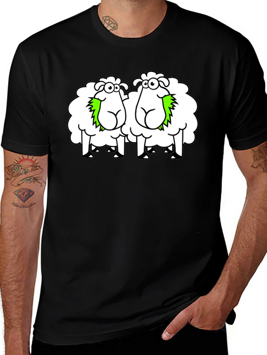 Funny Sheep Cartoon Black T-Shirt