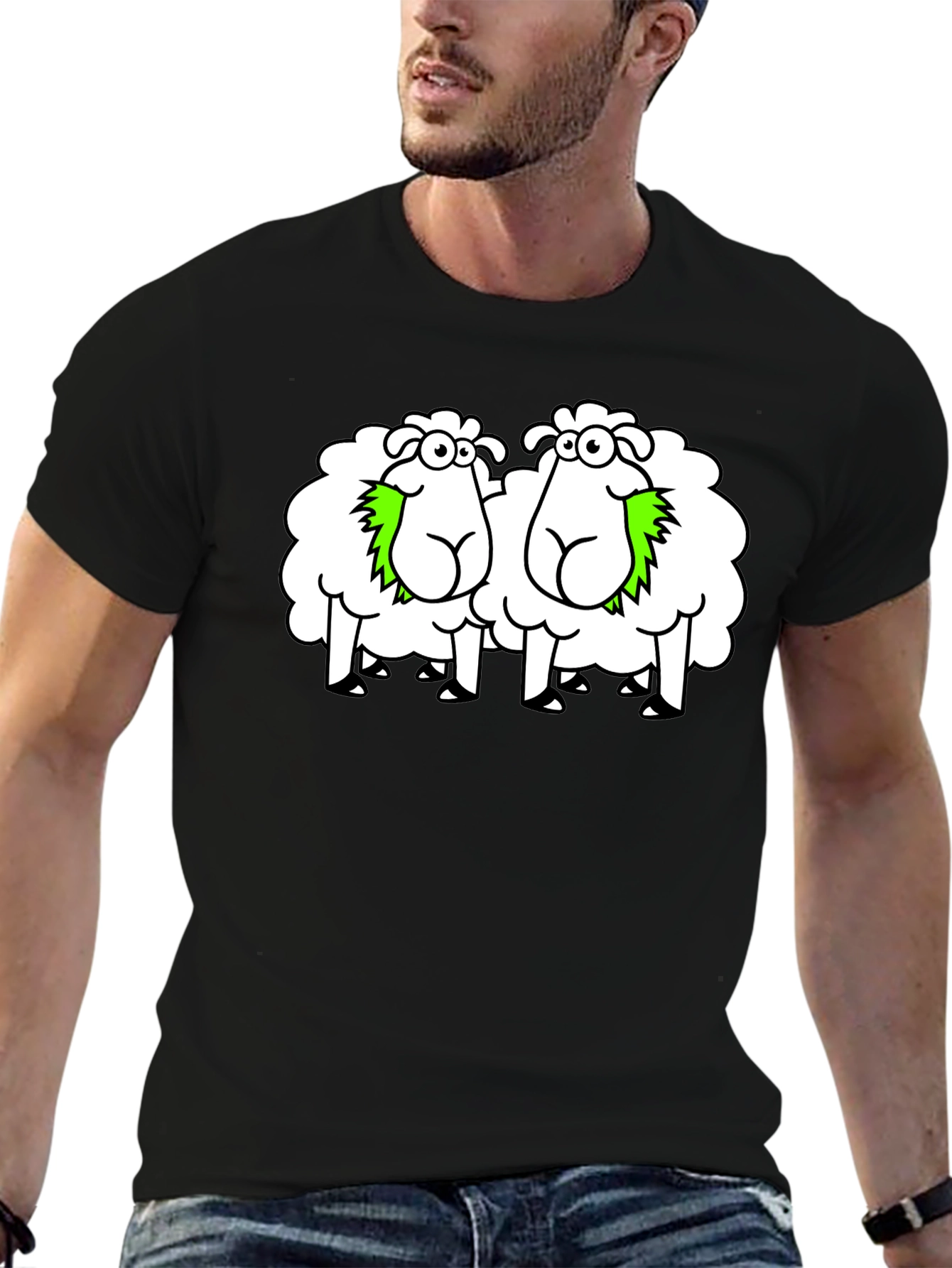 Funny Sheep Cartoon Black T-Shirt