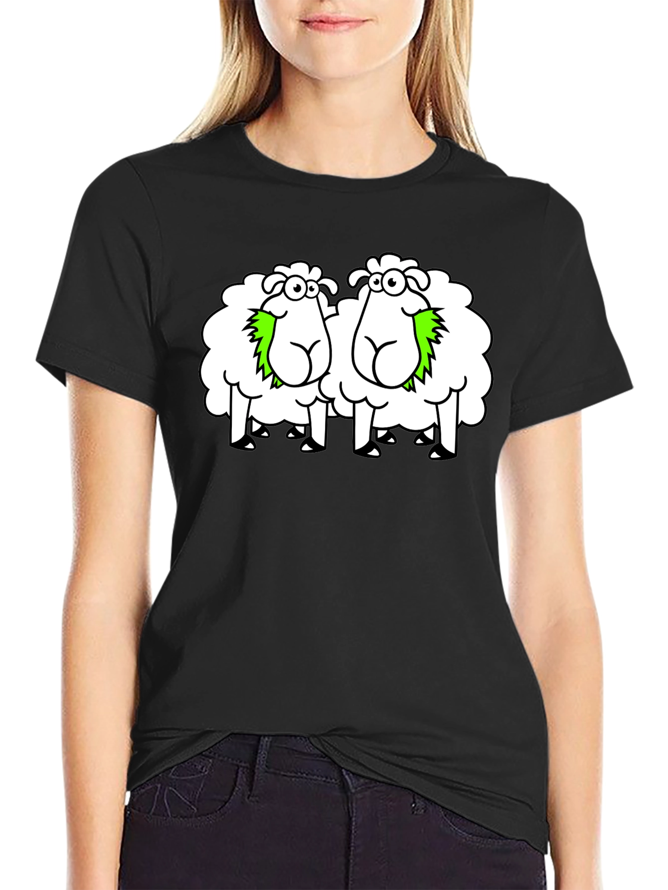 Funny Sheep Cartoon Black T-Shirt