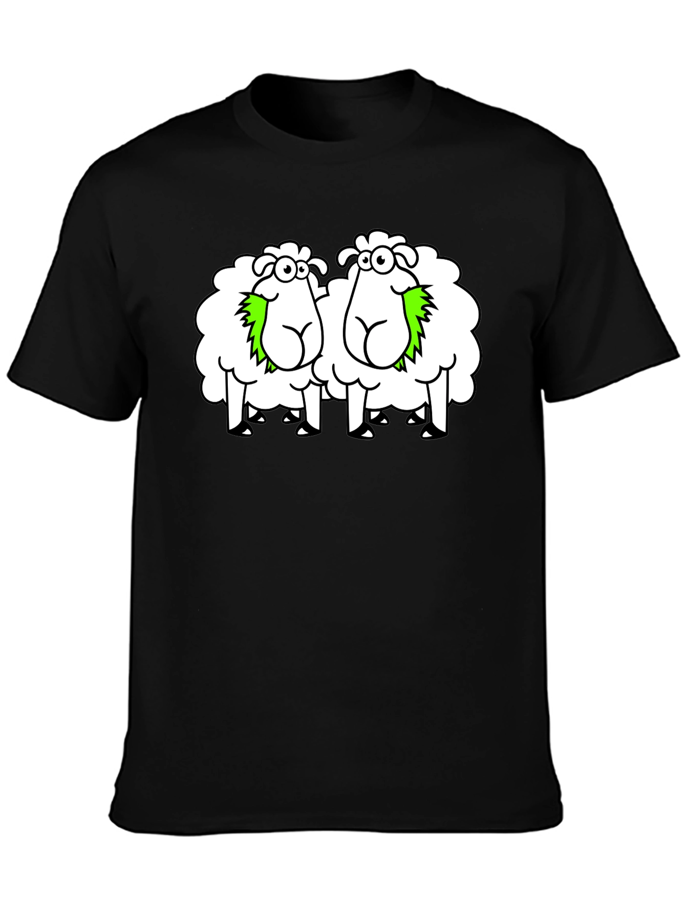 Funny Sheep Cartoon Black T-Shirt