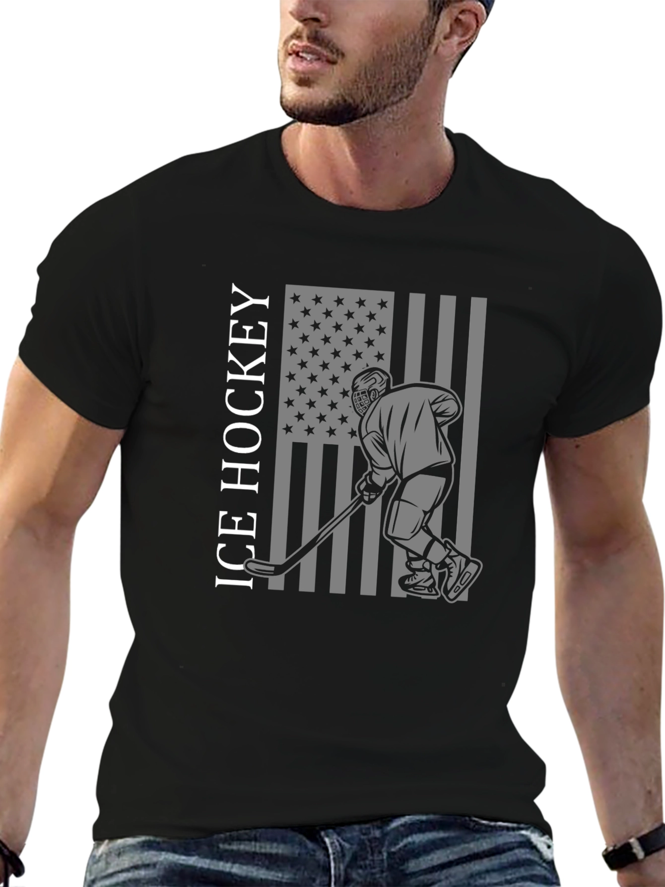 Ice Hockey American Flag T-Shirt