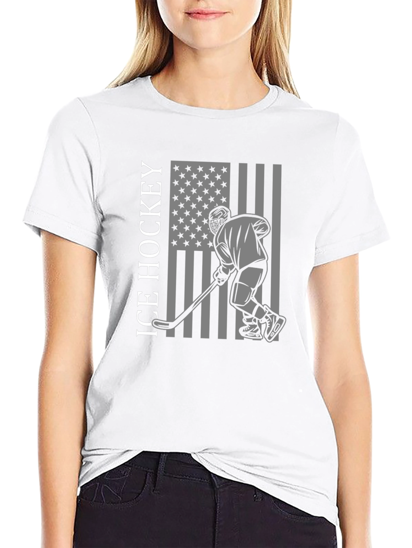 Ice Hockey American Flag T-Shirt
