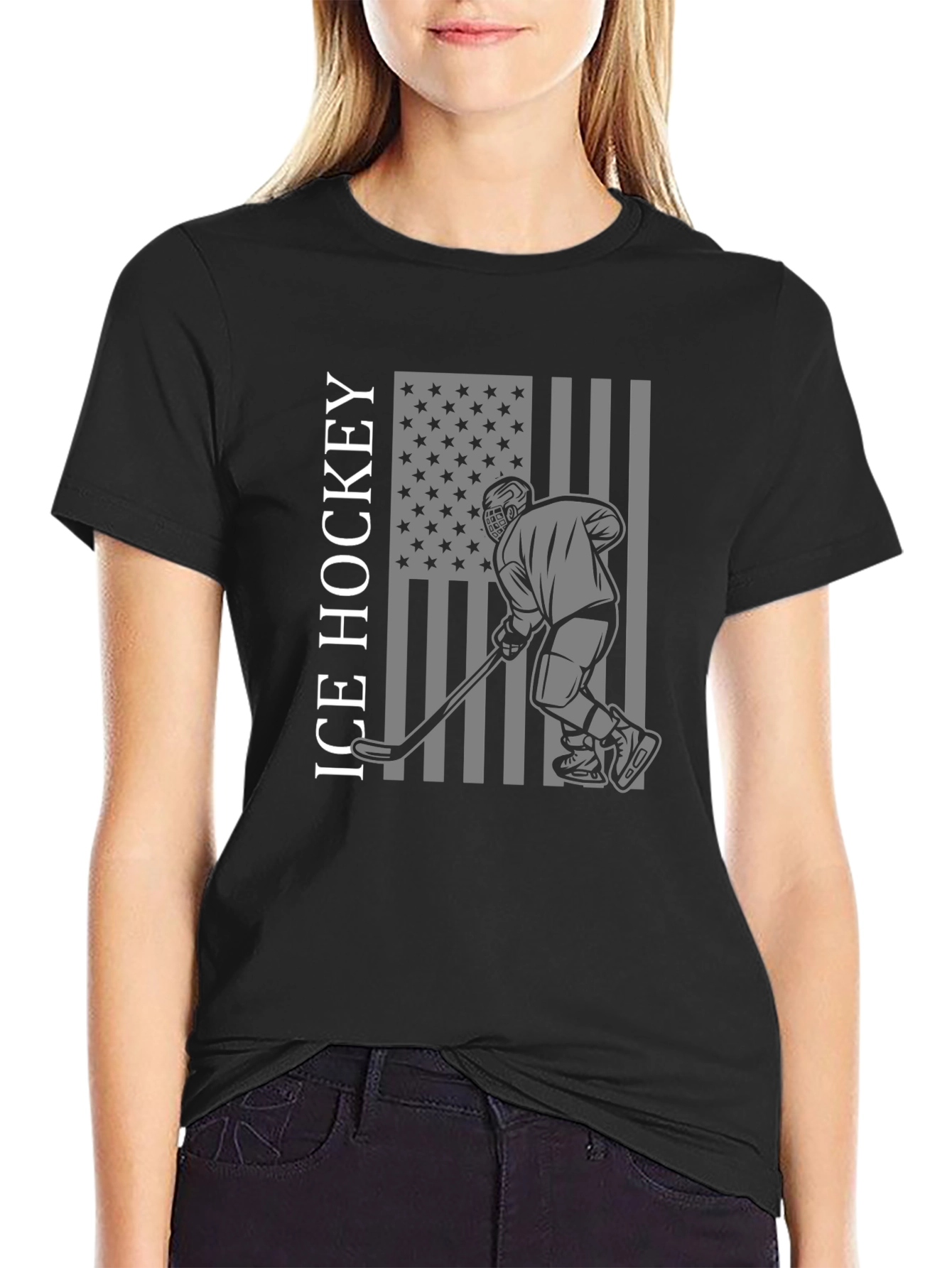 Ice Hockey American Flag T-Shirt
