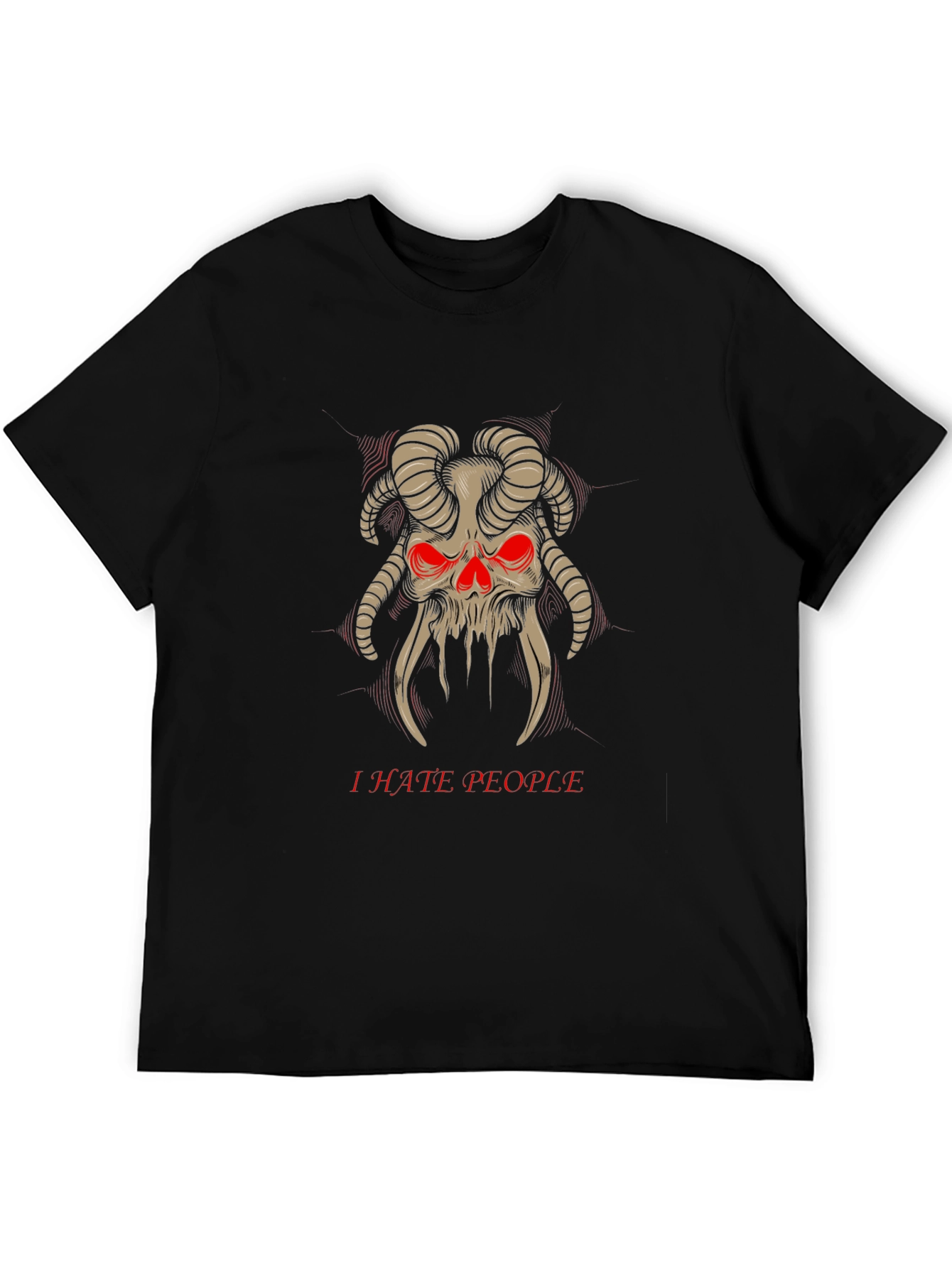 I Hate People Skull Horns T-Shirt Black