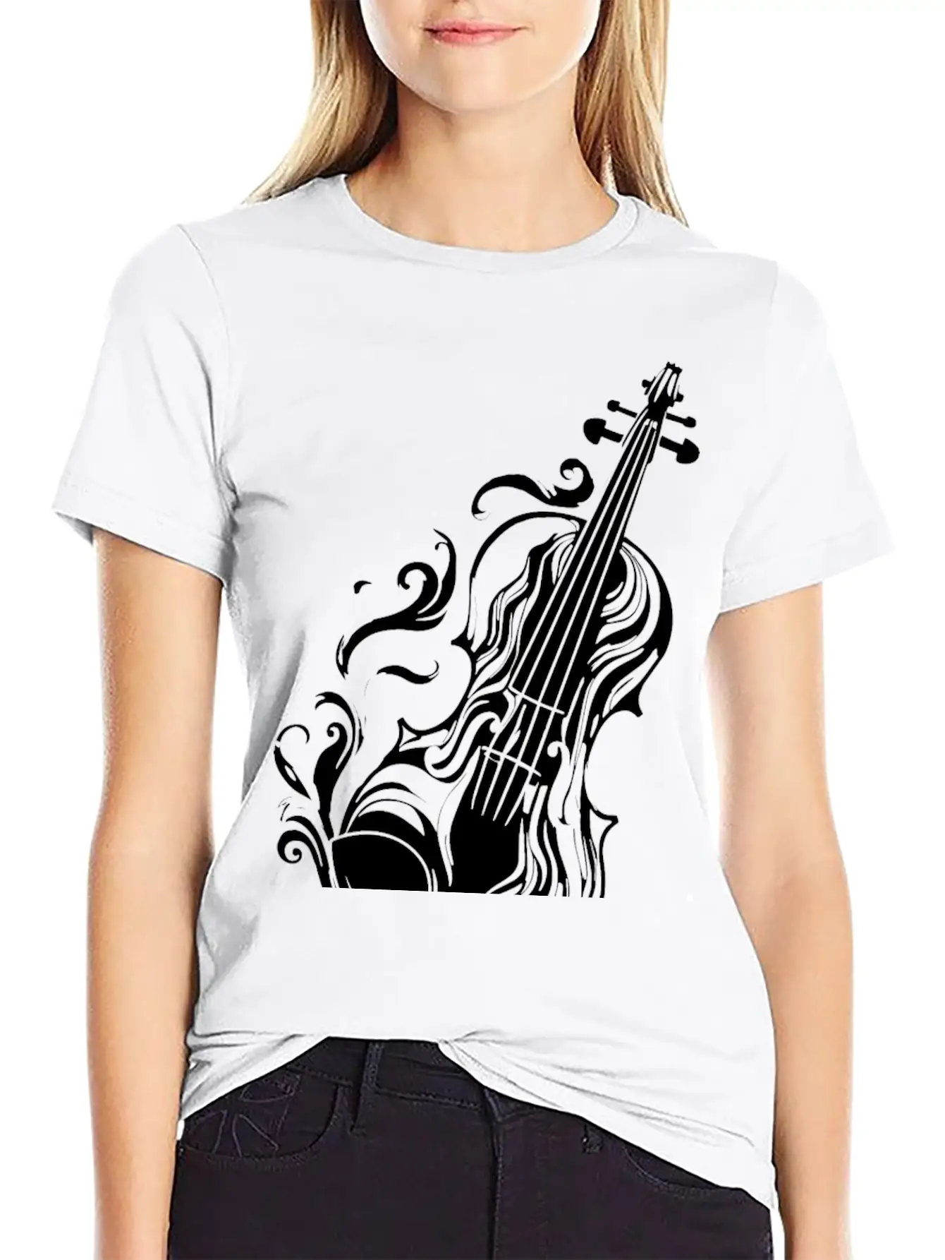 Violin Cartoon Style Unisex Casual T-Shirt – Clean Design For Daily Comfort