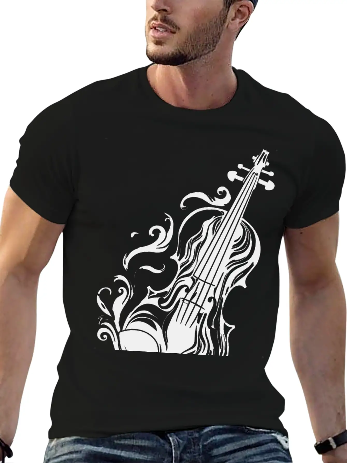 Violin Cartoon Style Unisex Casual T-Shirt – Clean Design For Daily Comfort