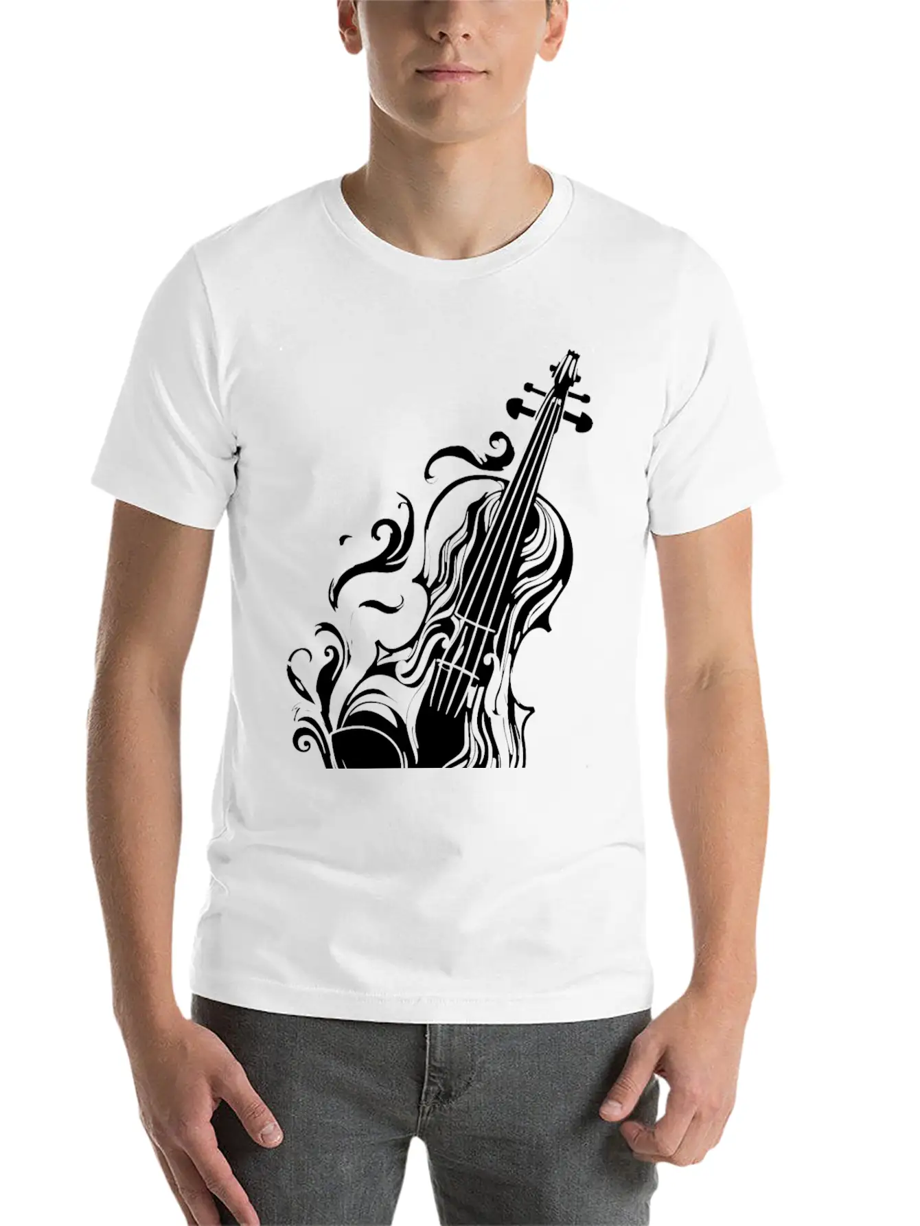 Violin Cartoon Style Unisex Casual T-Shirt – Clean Design For Daily Comfort