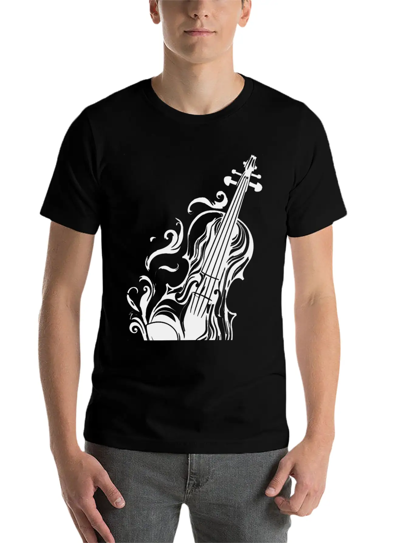Violin Cartoon Style Unisex Casual T-Shirt – Clean Design For Daily Comfort