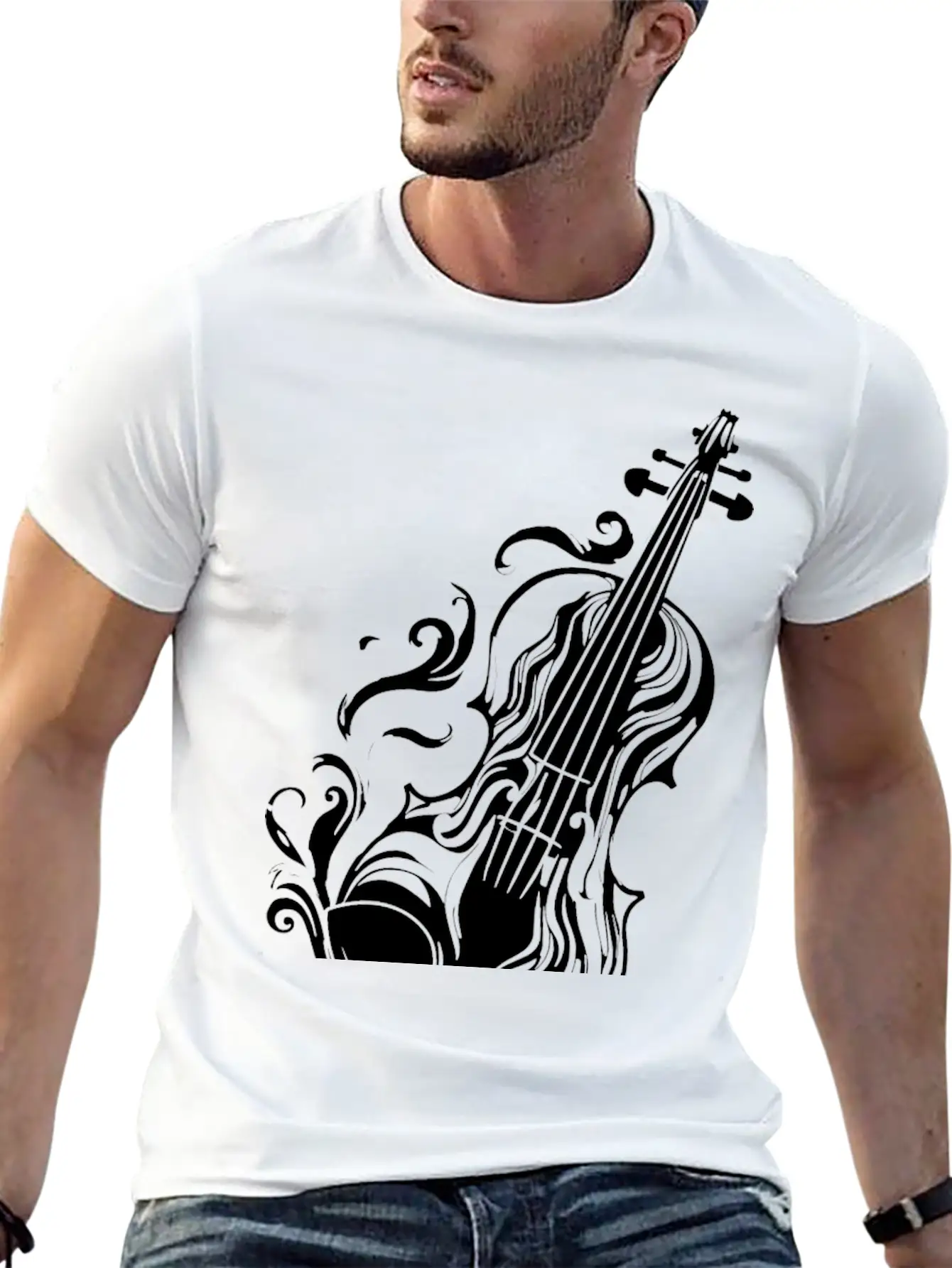 Violin Cartoon Style Unisex Casual T-Shirt – Clean Design For Daily Comfort