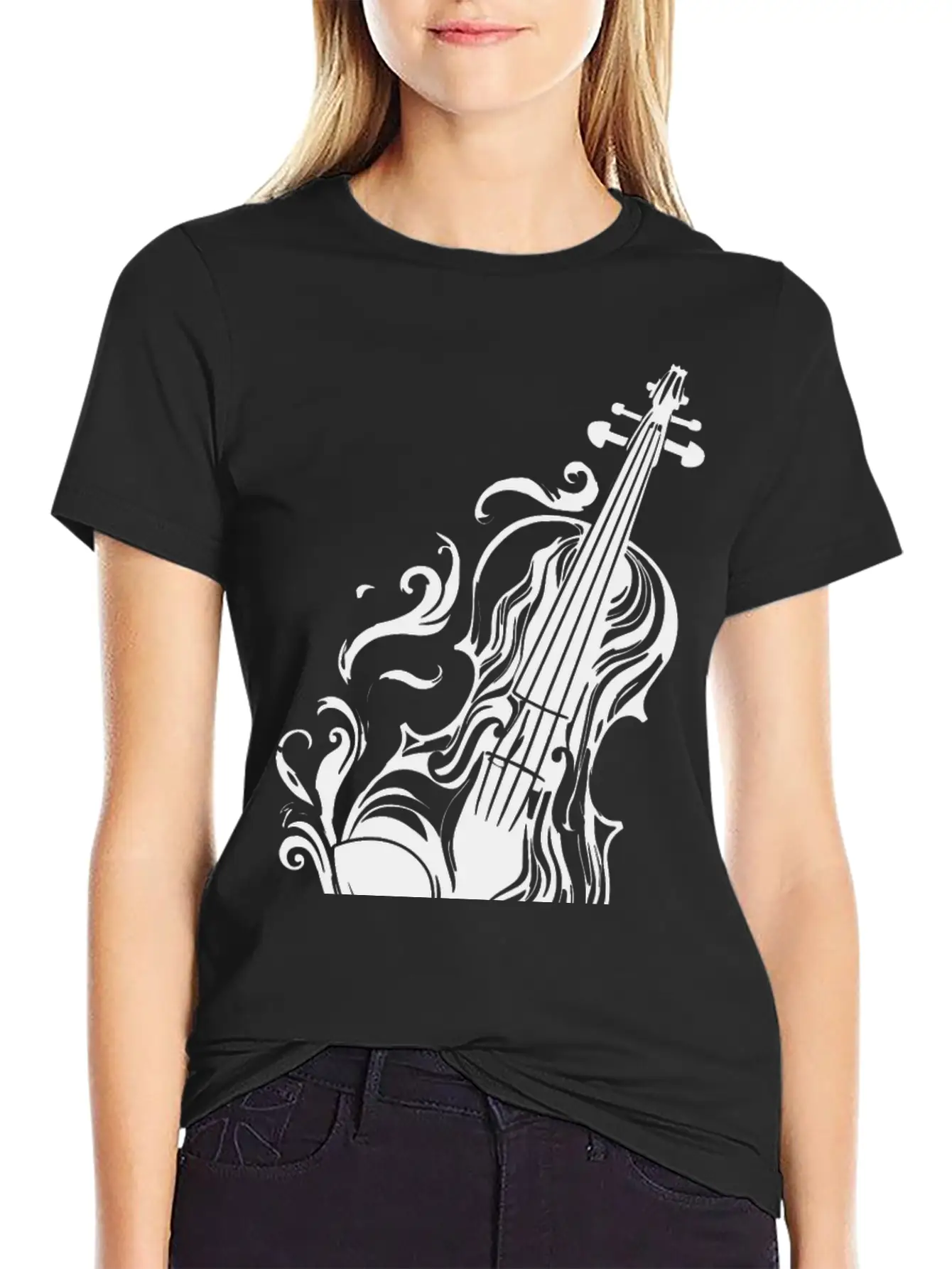 Violin Cartoon Style Unisex Casual T-Shirt – Clean Design For Daily Comfort