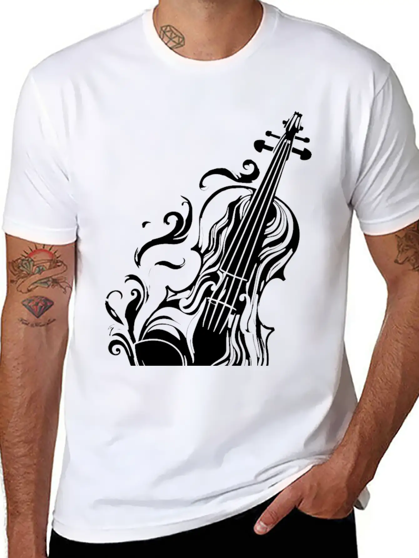 Violin Cartoon Style Unisex Casual T-Shirt – Clean Design For Daily Comfort