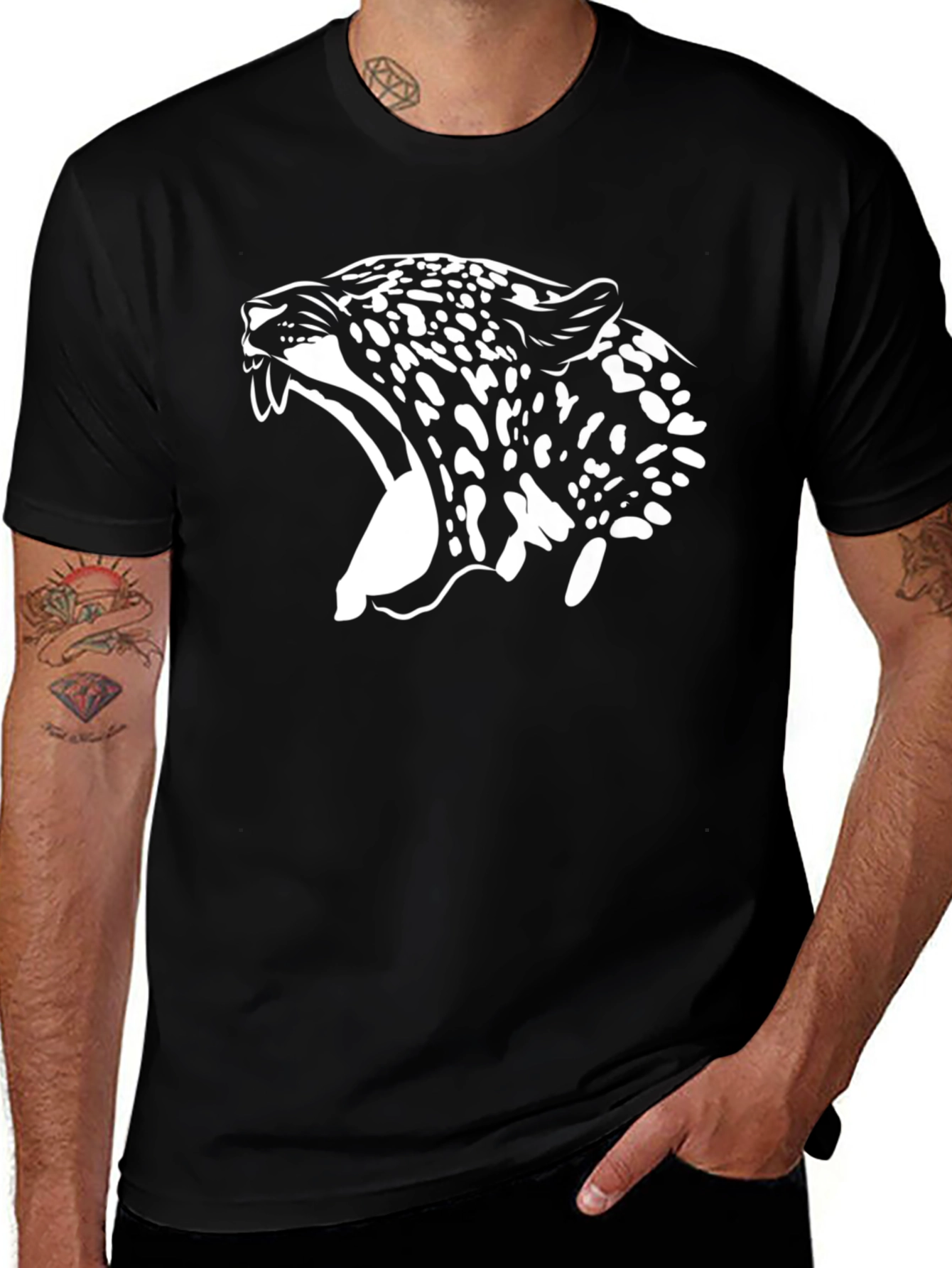 Black T-Shirt with White Jaguar Graphic