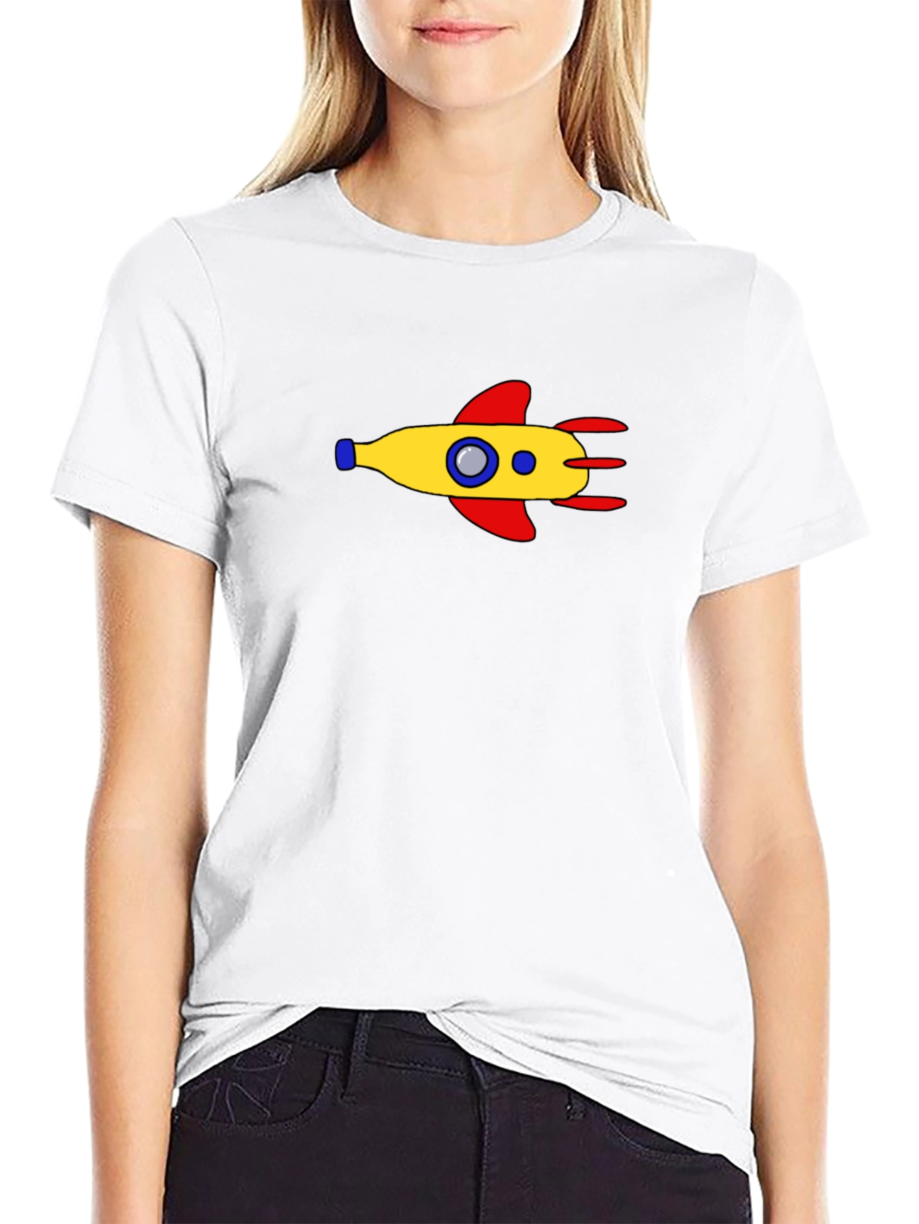 Retro Rocket Graphic Tee - Black Cotton Blend