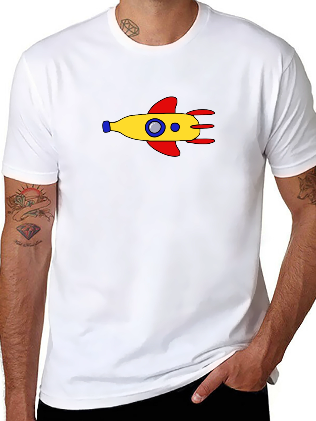 Retro Rocket Graphic Tee - Black Cotton Blend