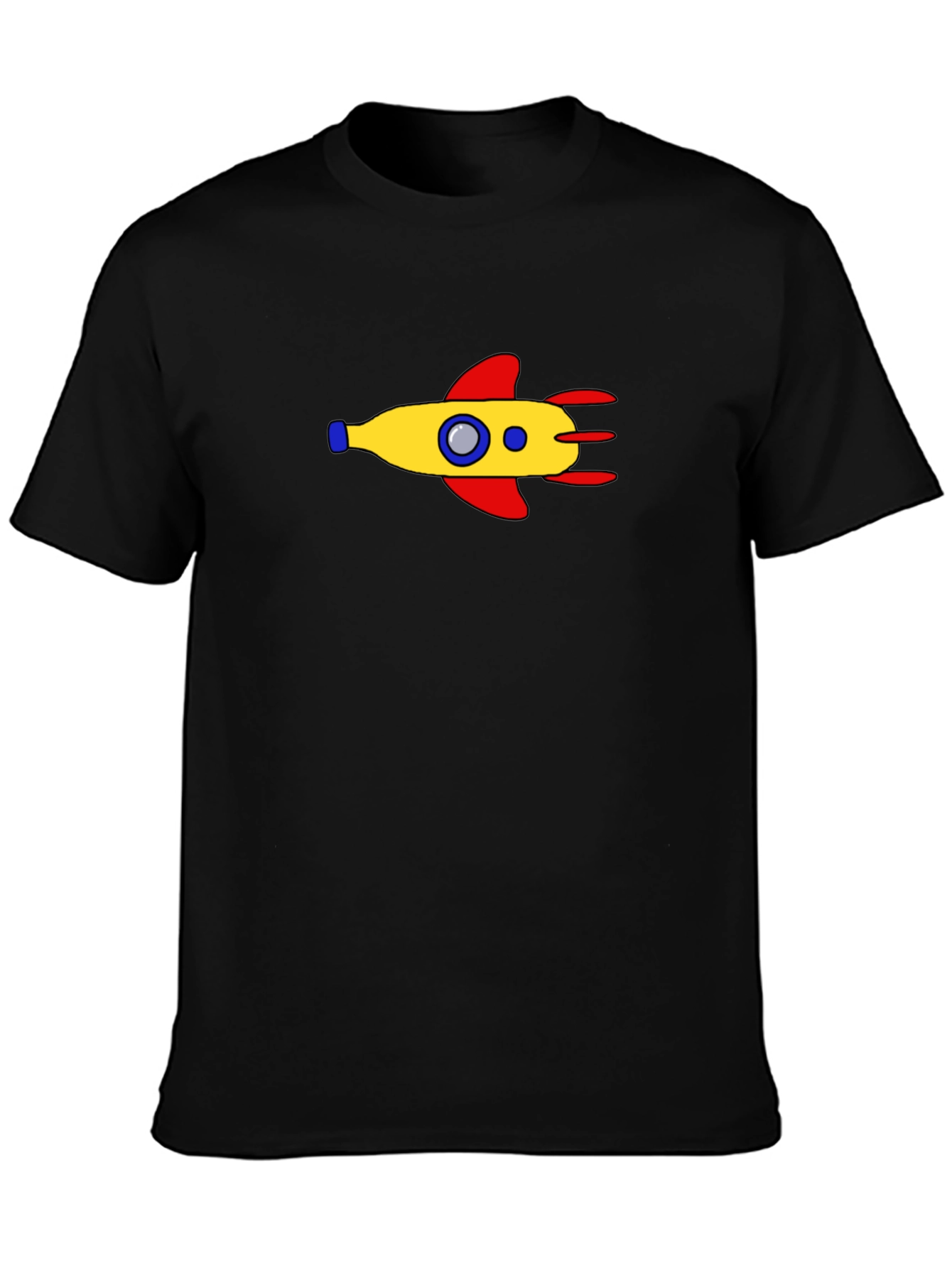 Retro Rocket Graphic Tee - Black Cotton Blend