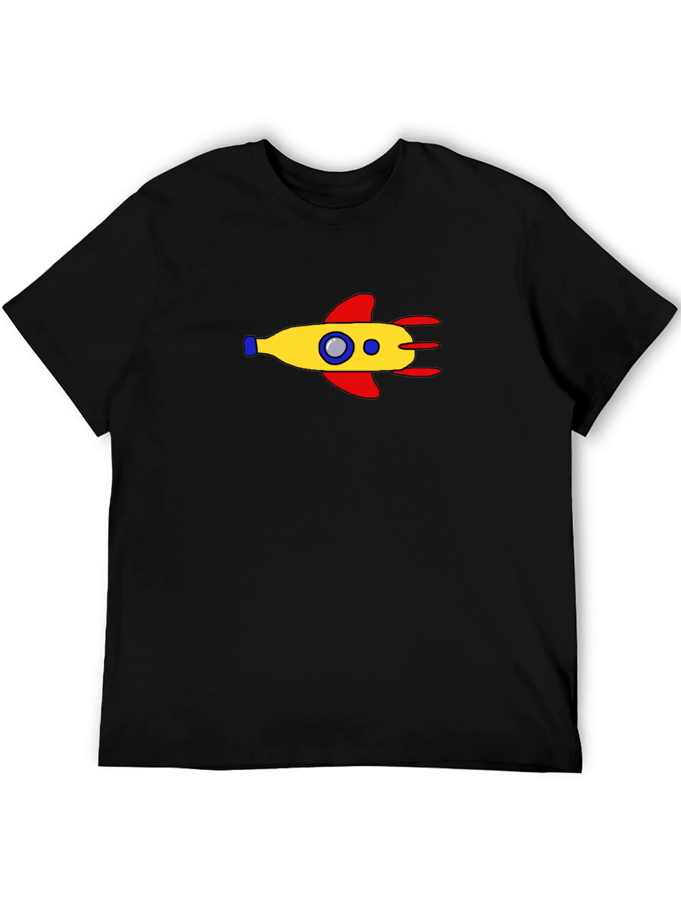 Retro Rocket Graphic Tee - Black Cotton Blend
