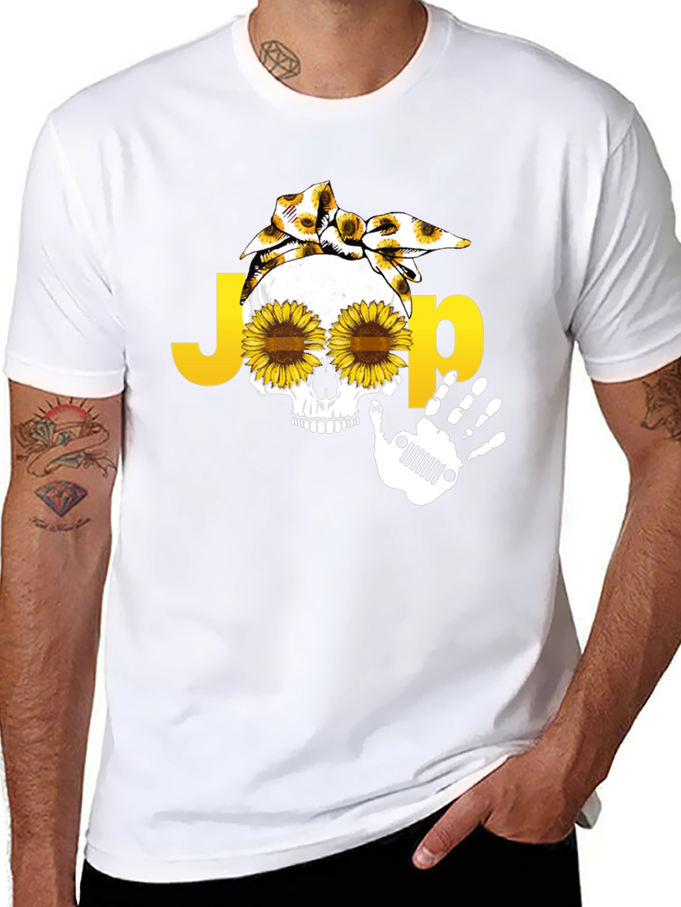 Jeep Skull Sunflower Graphic T-Shirt