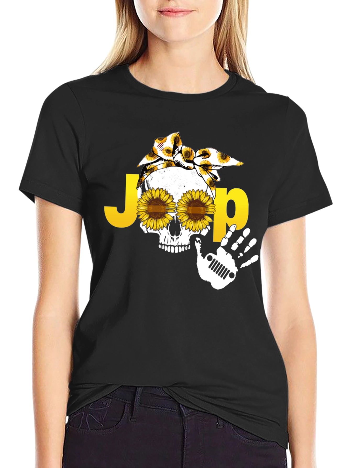 Jeep Skull Sunflower Graphic T-Shirt