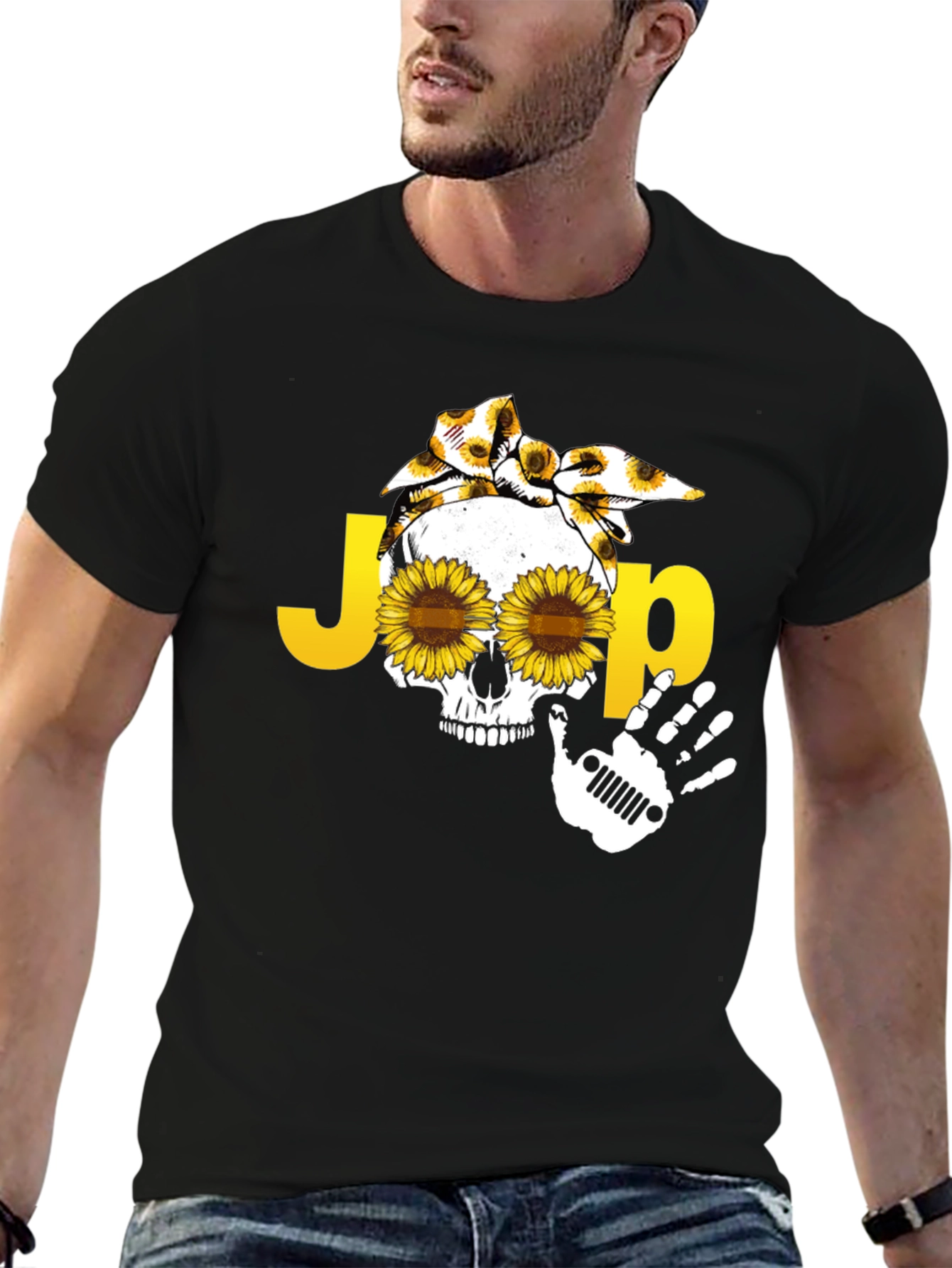 Jeep Skull Sunflower Graphic T-Shirt