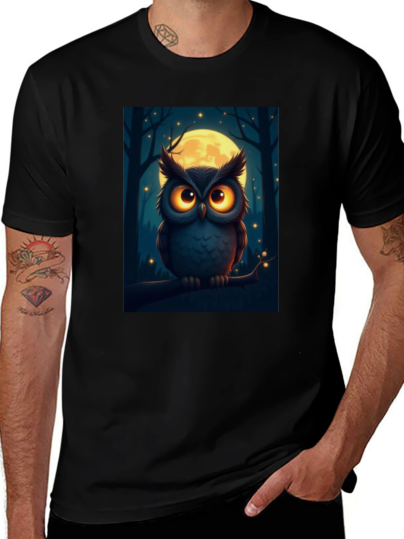Owl Moon Graphic Tee - Night Forest Design