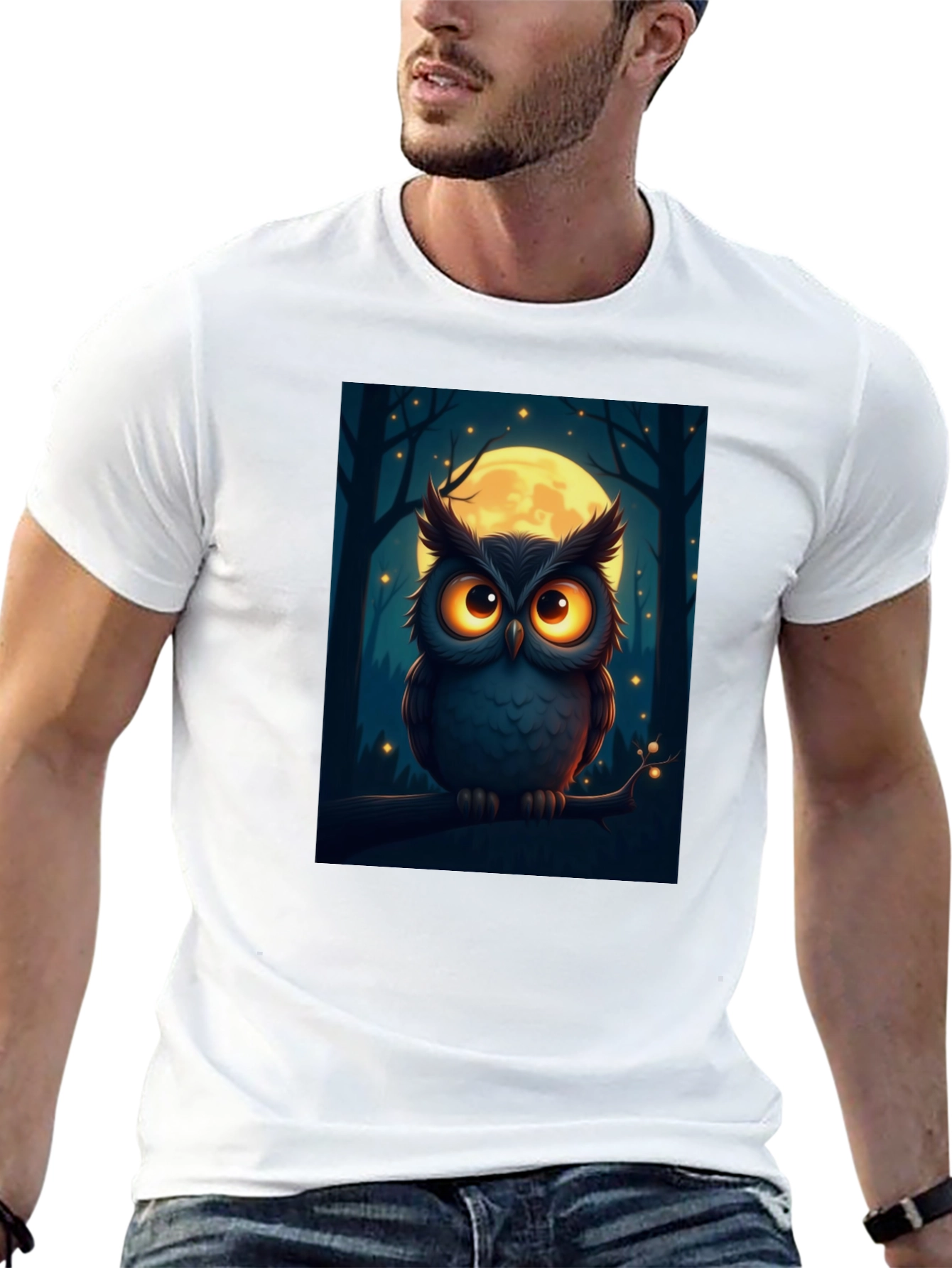 Owl Moon Graphic Tee - Night Forest Design
