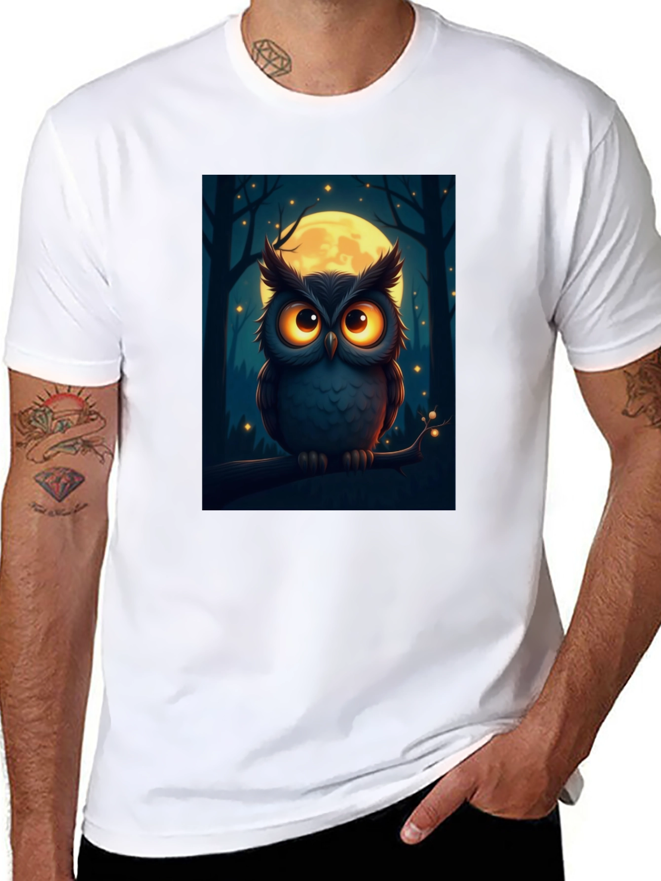 Owl Moon Graphic Tee - Night Forest Design