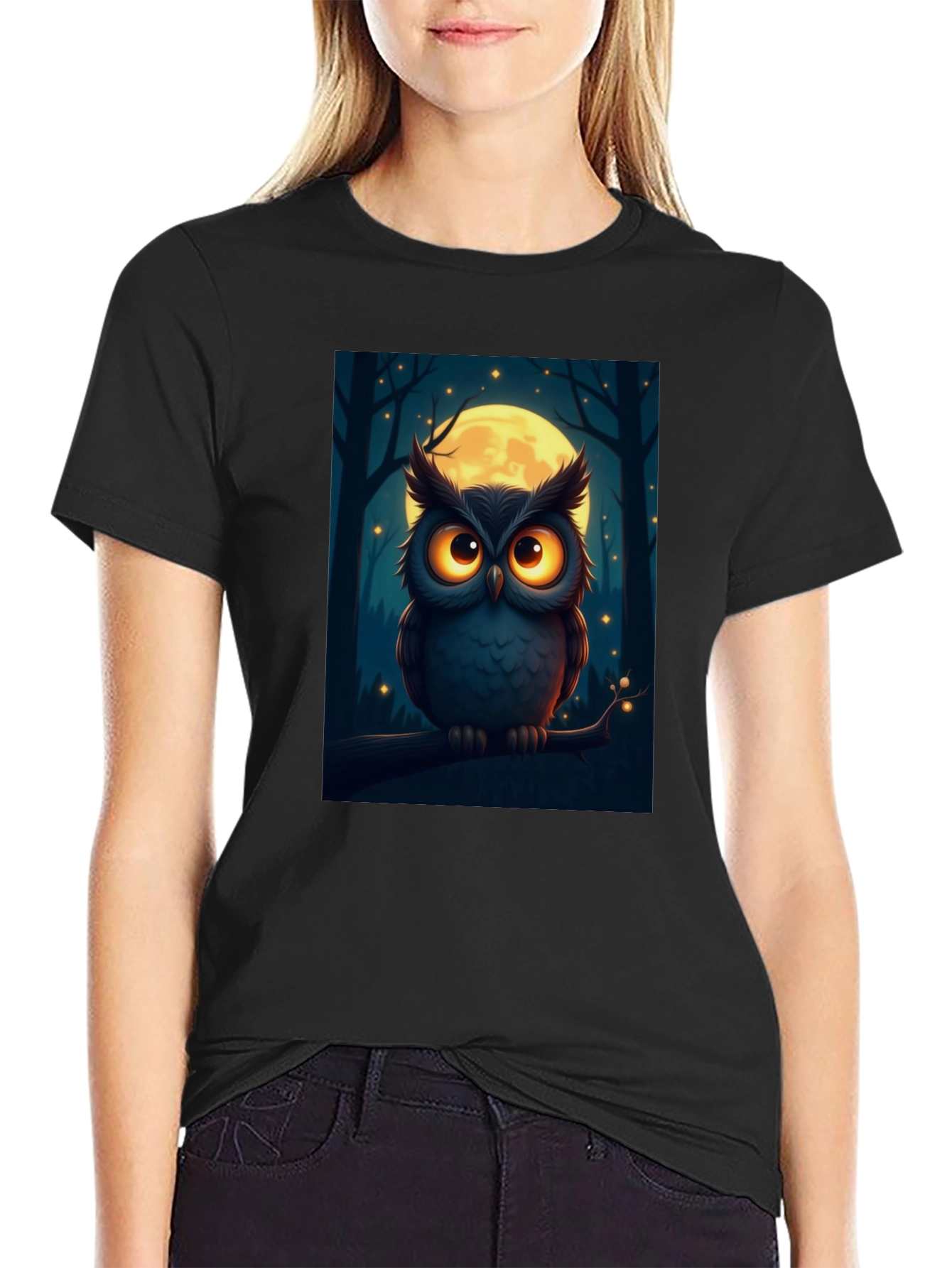 Owl Moon Graphic Tee - Night Forest Design
