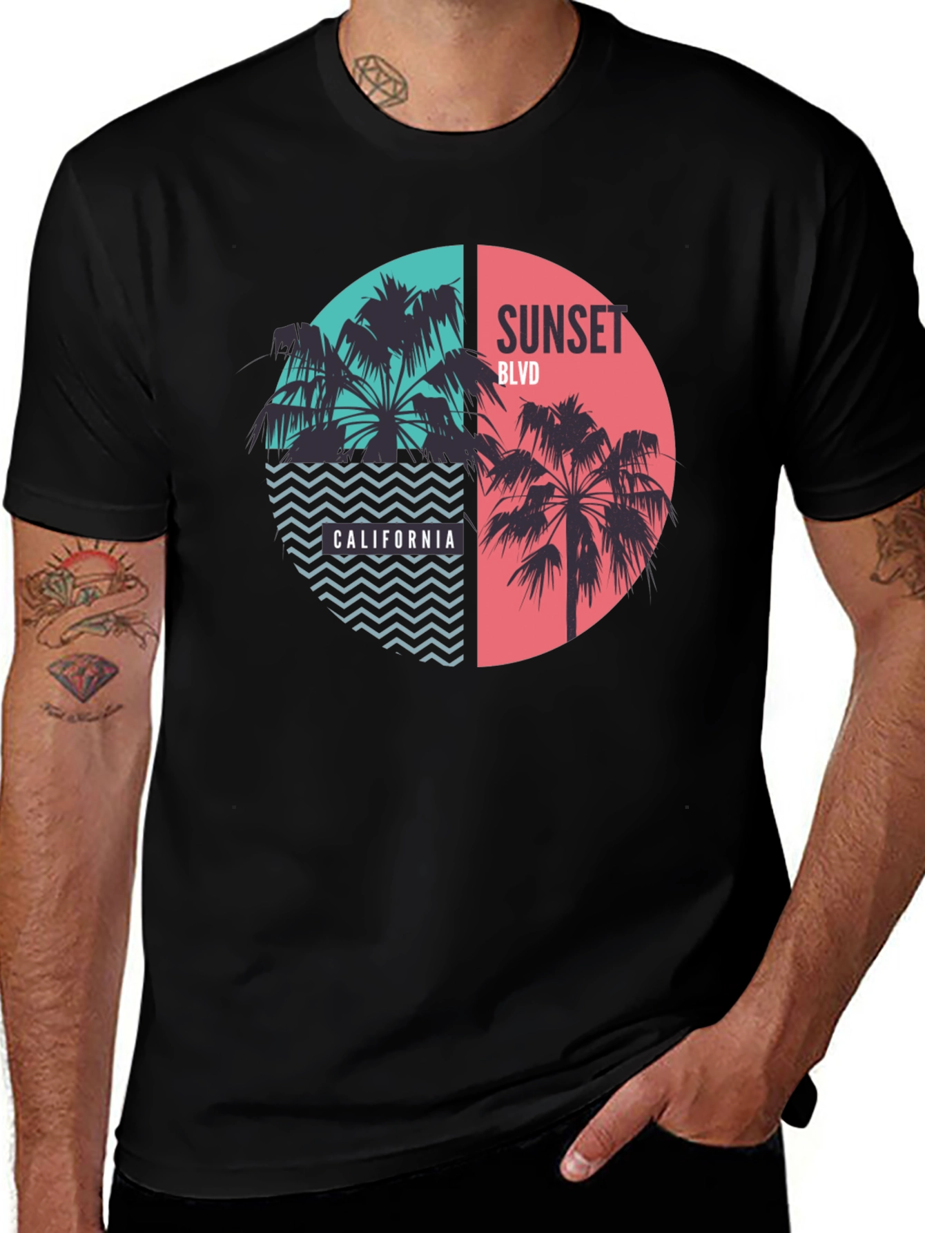 Sunset Blvd California Palm Tree Graphic Tee