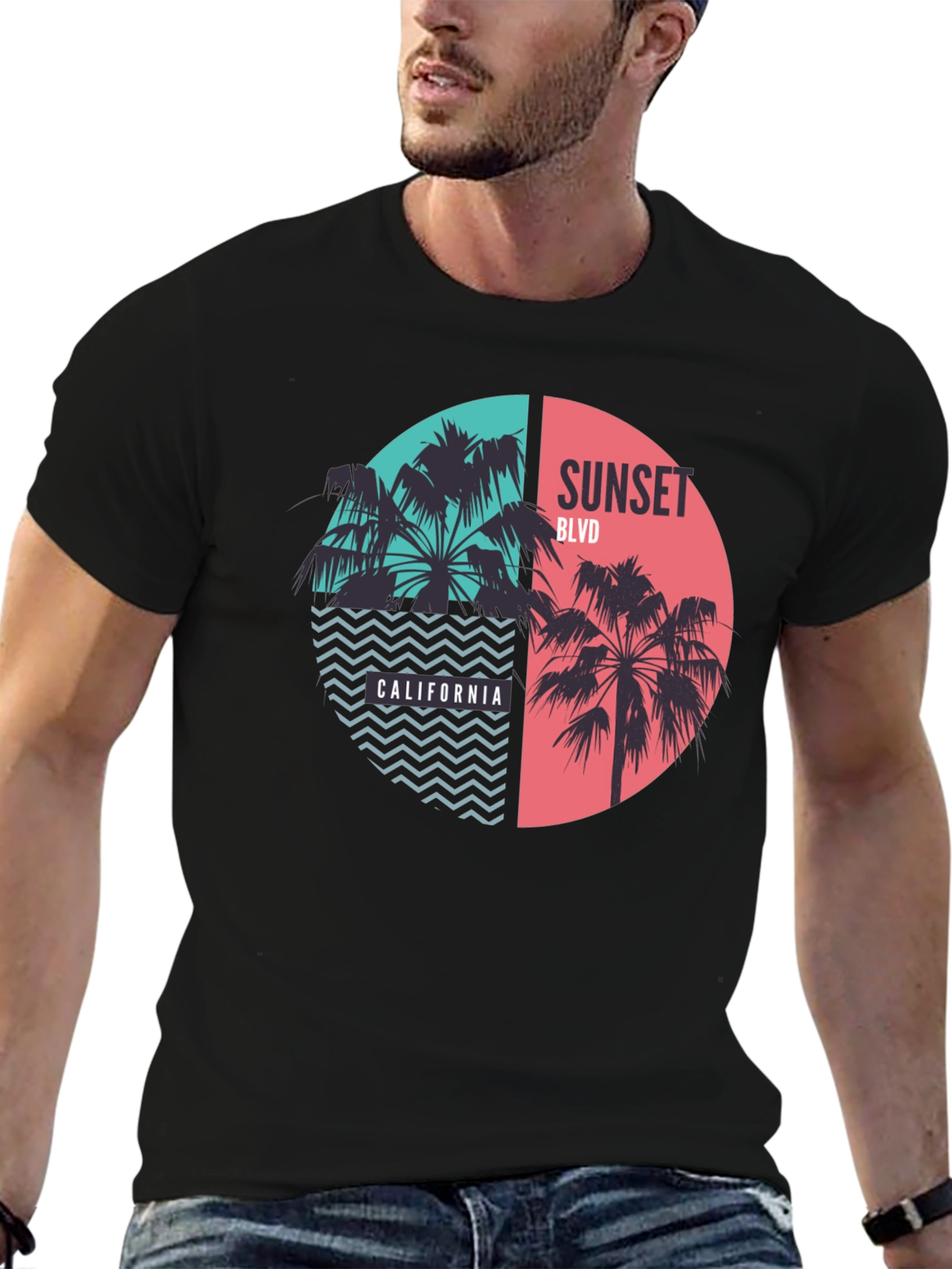 Sunset Blvd California Palm Tree Graphic Tee