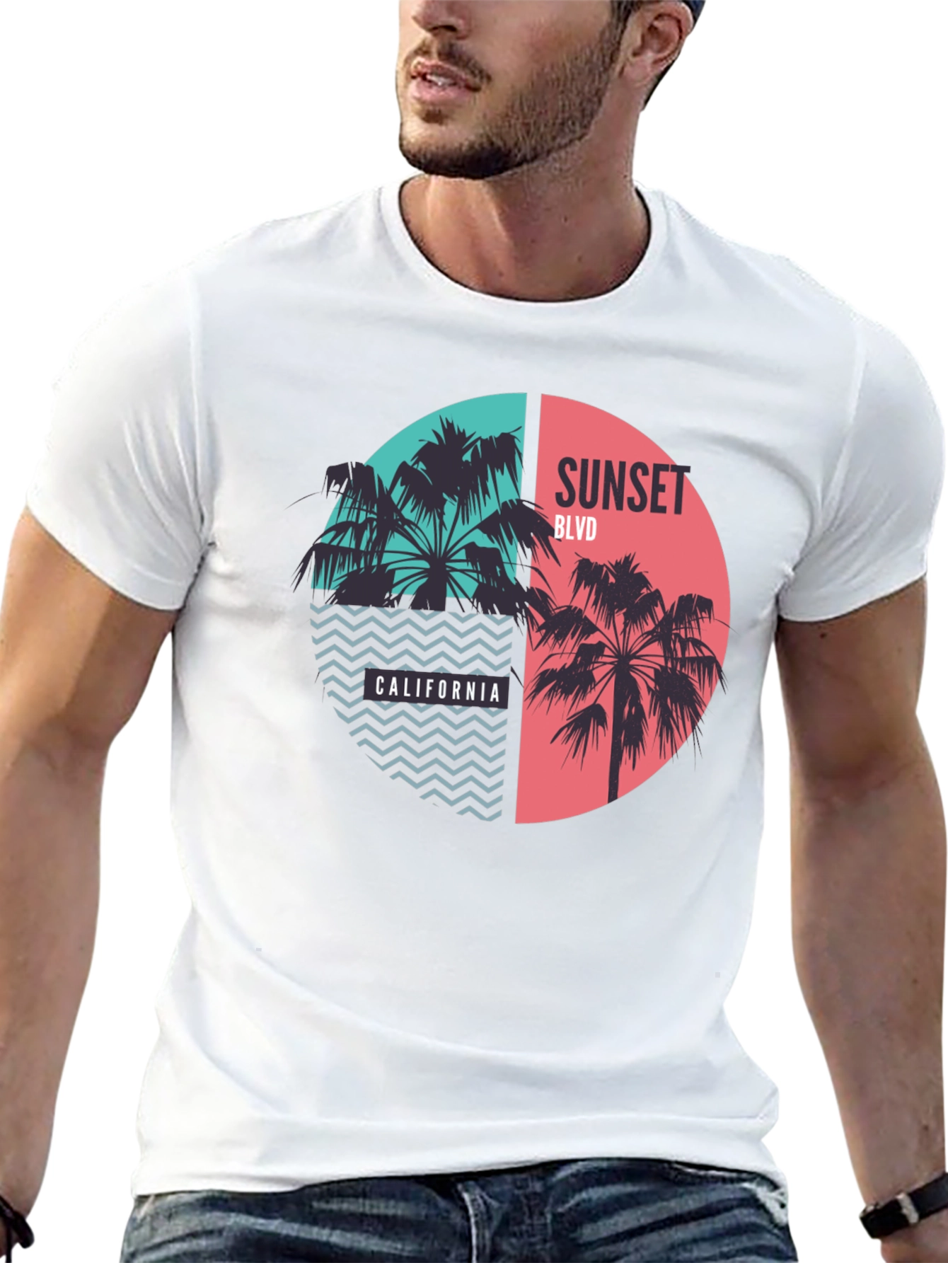 Sunset Blvd California Palm Tree Graphic Tee